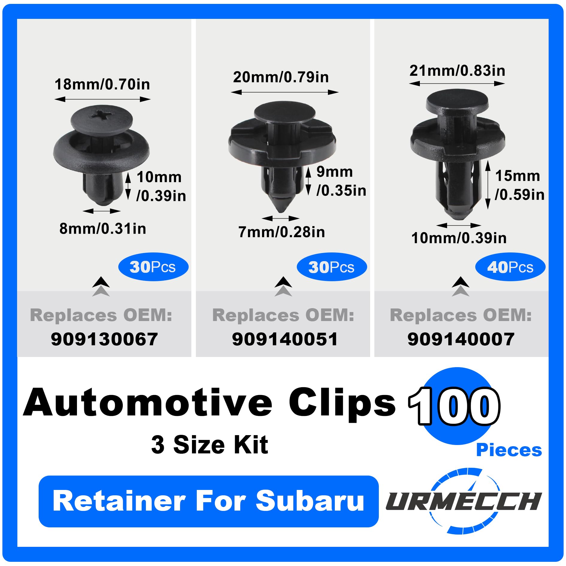 100pc Nylon Fasteners for Subaru Clips Bumper Rivet Fender Liner Retainers Replace #90914-0007, 90913-0067, 90914-0051 Screws Ki