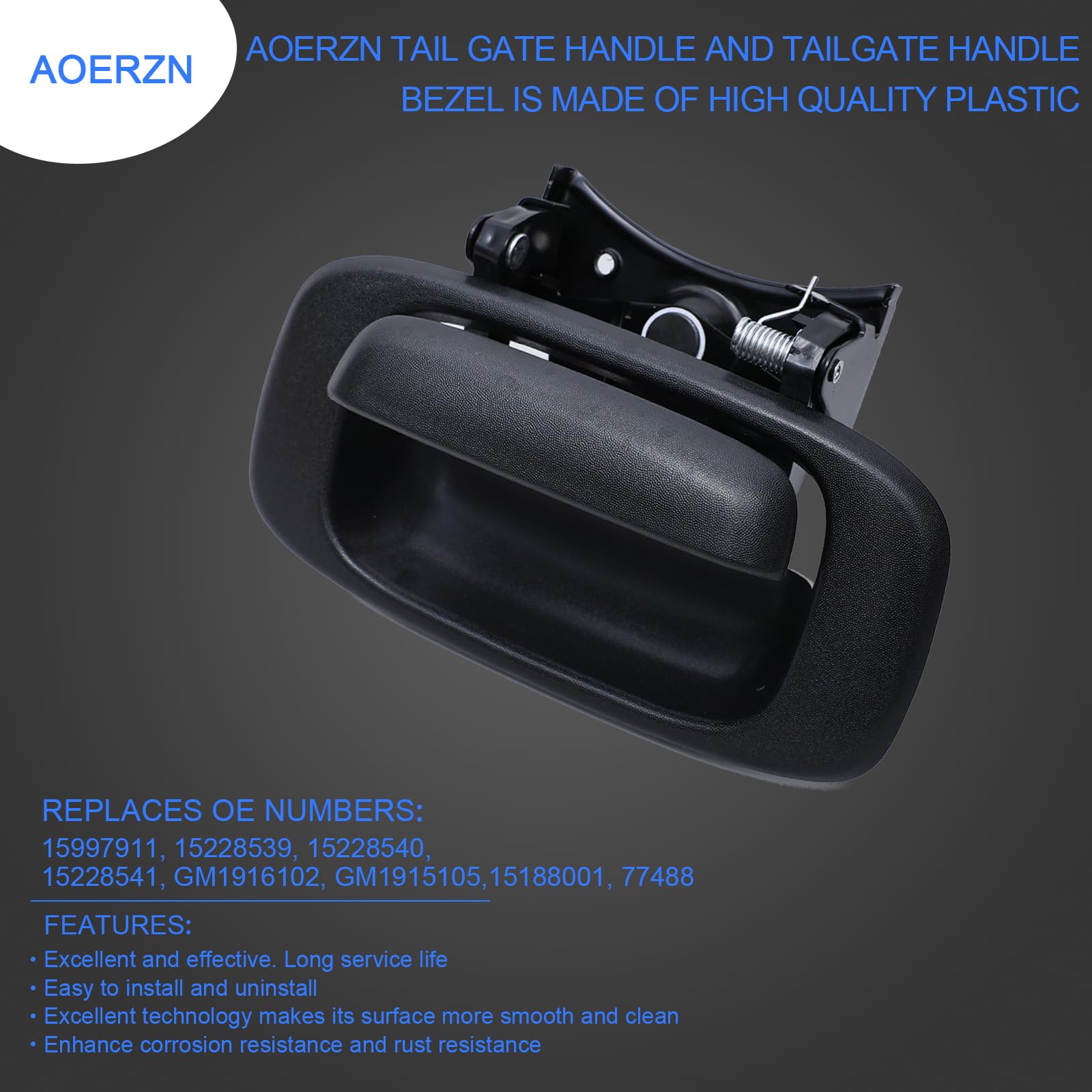 Aoerzn Premium Tailgate Handle Latch and Bezel Trim with Rod Clips, Fits for 1999-2007 Chevy Silverado GMC Sierra 1500 2500 3500