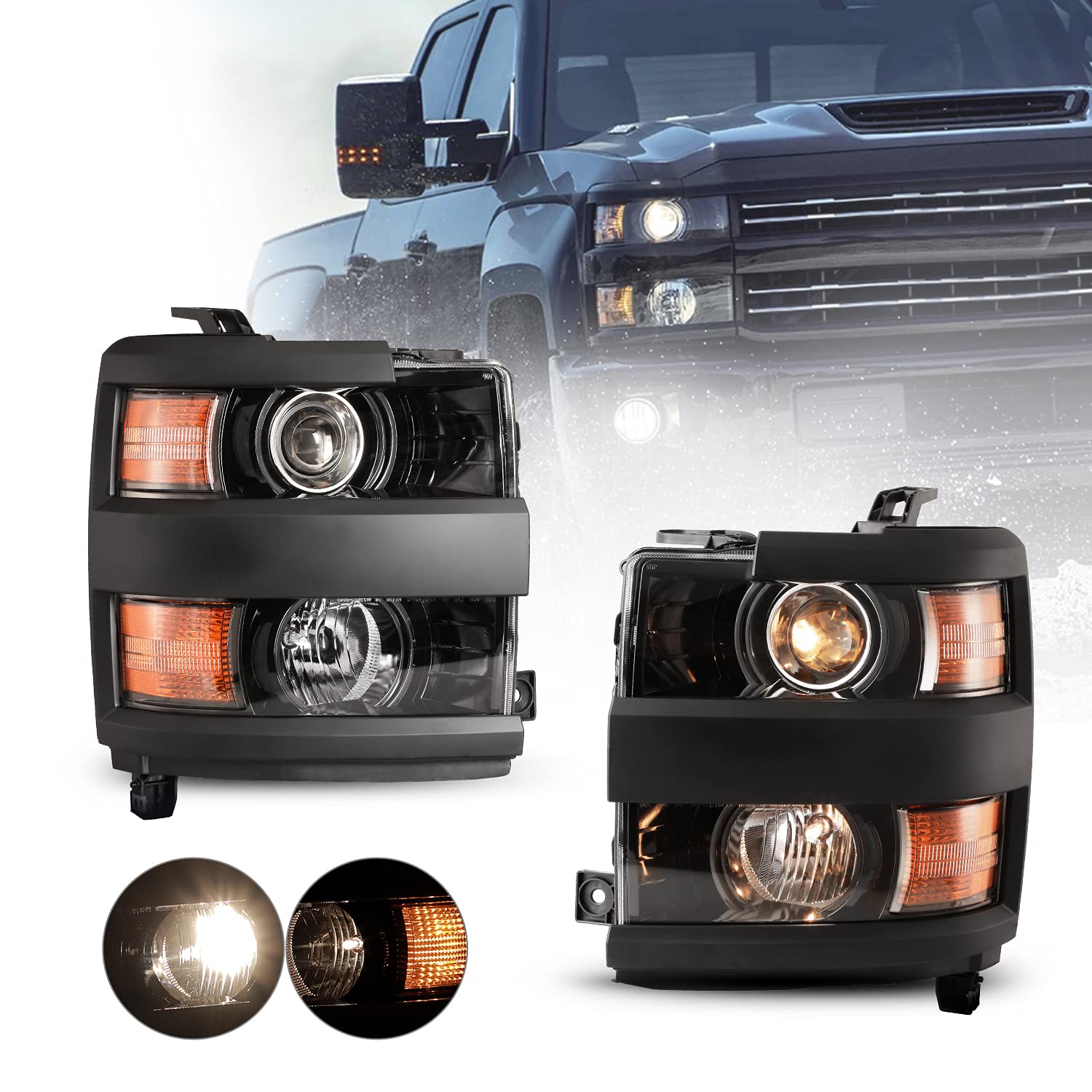 ROXX Headlight Assembly Fit for 2015-2019 Chevy Silverado 2500&3500, Low/High Beam Headlight Replacement for 2015-2019 Chevy Sil