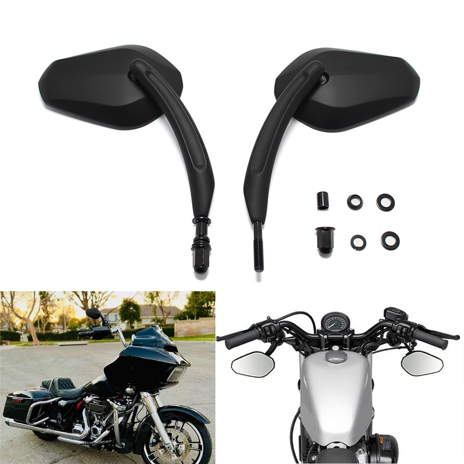 Black Motorcycle Rear View Side Mirrors For Harley Davidson Road King Road Glide