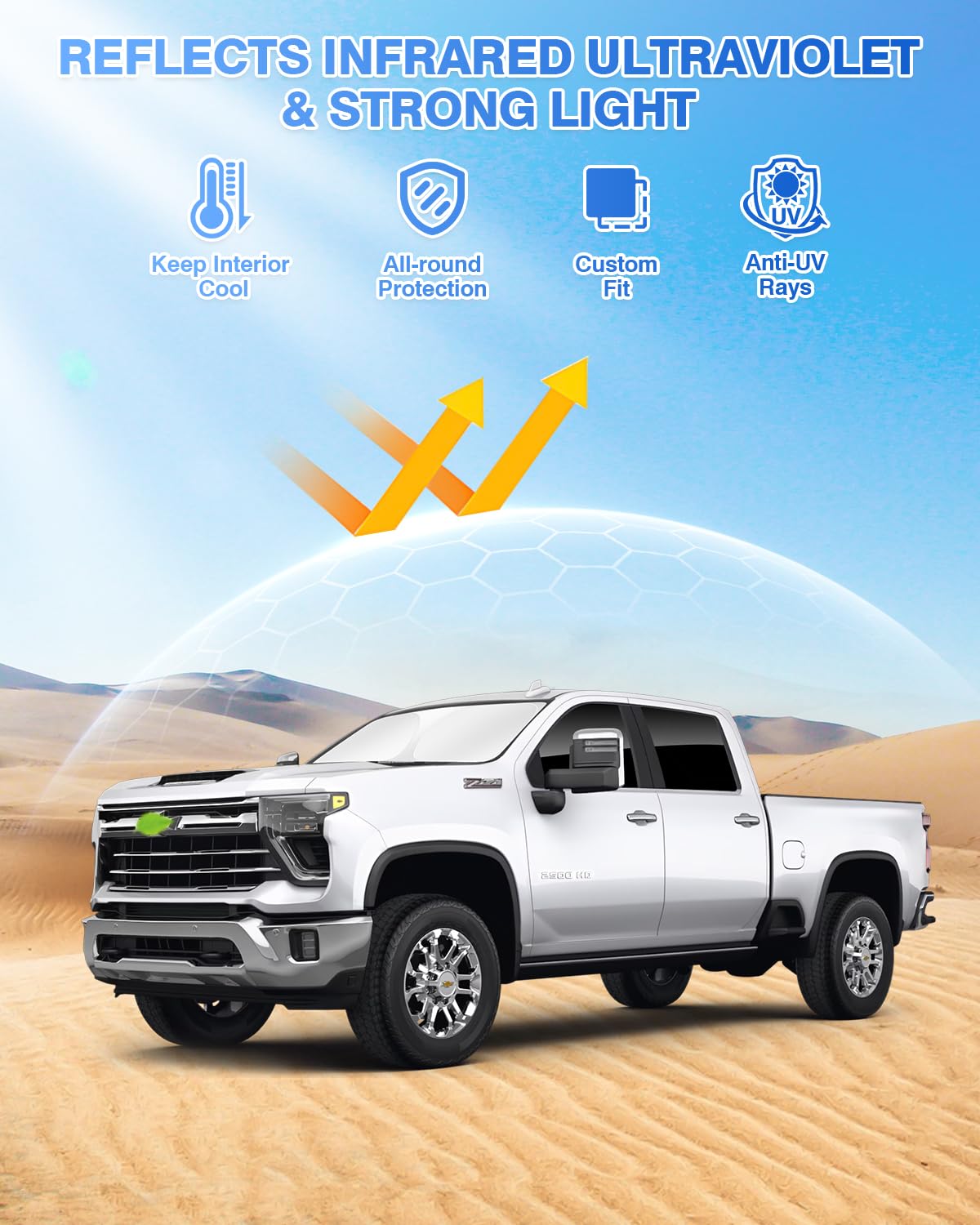 Canvcle Sunshades For Chevrolet/Chevy Silverado 2500 3500 Crew Cab 2020-2025 Accessories Windshield Sun Shade Side Rear Window S