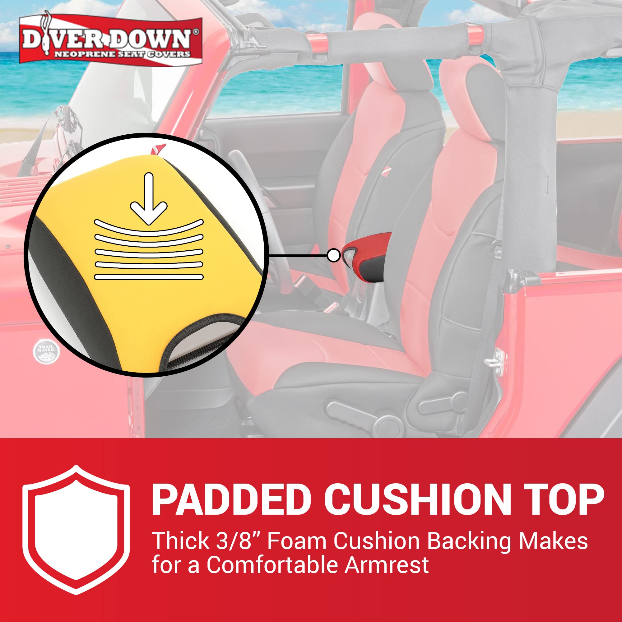 Diver Down Neoprene Center Console Cover - Fits Jeep 2007-2018 Jk Jku Wrangler - Cushioned Armrest Cover - Doesn'T Burn Your Elbow - Tight Custom Fit - Comfortable Foam Armrest Pad (11-18 Blue)