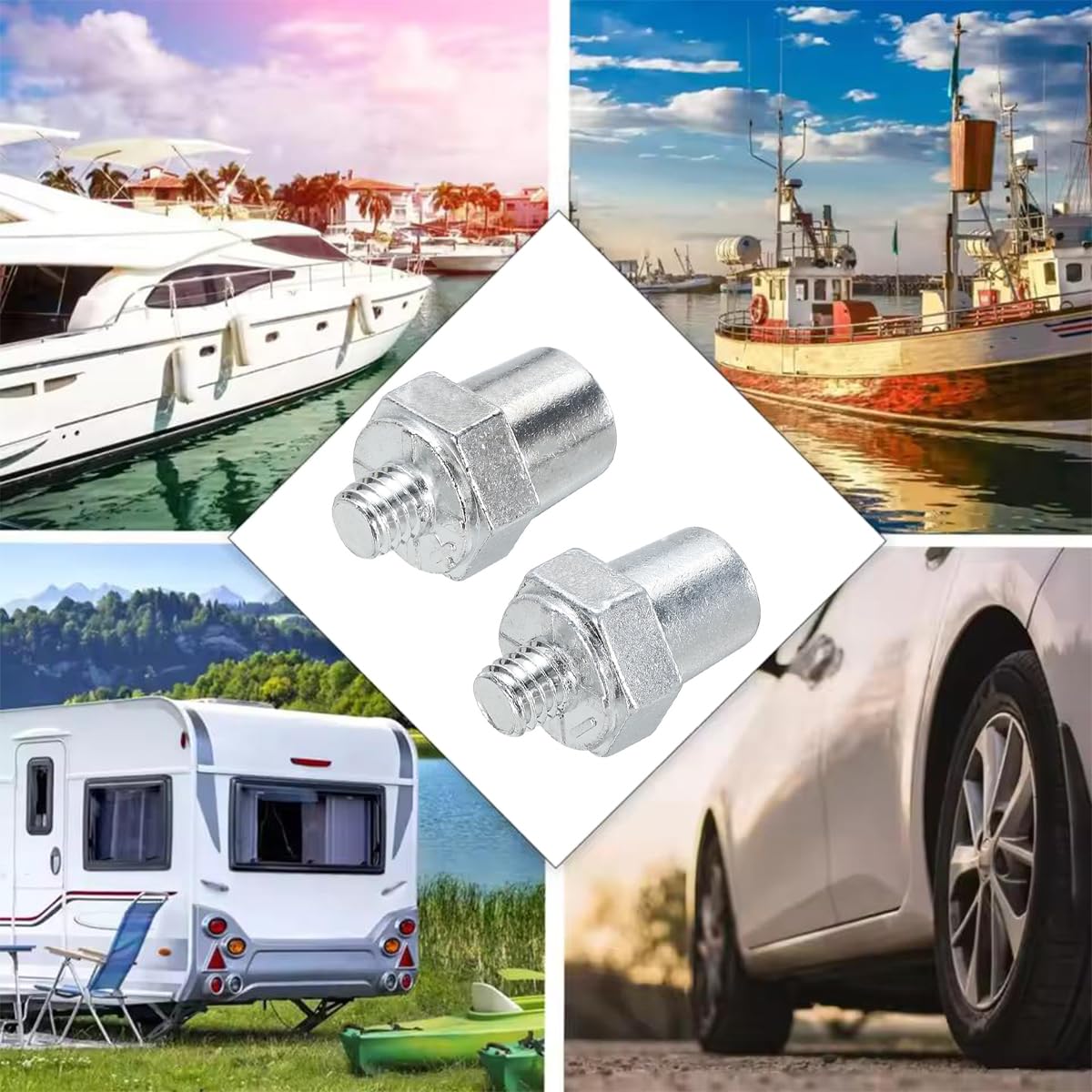 AUCELI Car Thread Male Battery Post, 4PCS 3/8-16 Lead Made Vehicle Side Terminal Charging Extender, Automotive Batteryterminal