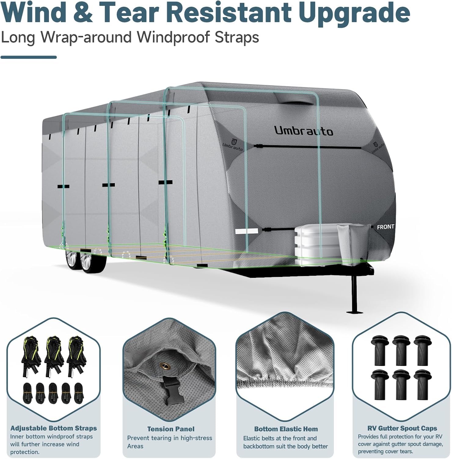 Umbrauto Rv Cover 30-33Ft Travel Trailer: 7 Layer Top Camper Cover, Waterproof Trailer Cover For Toy Hauler With Tongue Jack Cov