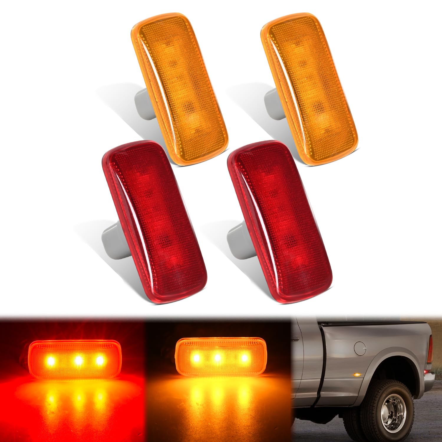 Nilight Wheel Fender Side Marker Lights 4 Pcs 3 Led Red Amber Front Rear Clearance Lights Plug And Play Waterproof Compatible Wi