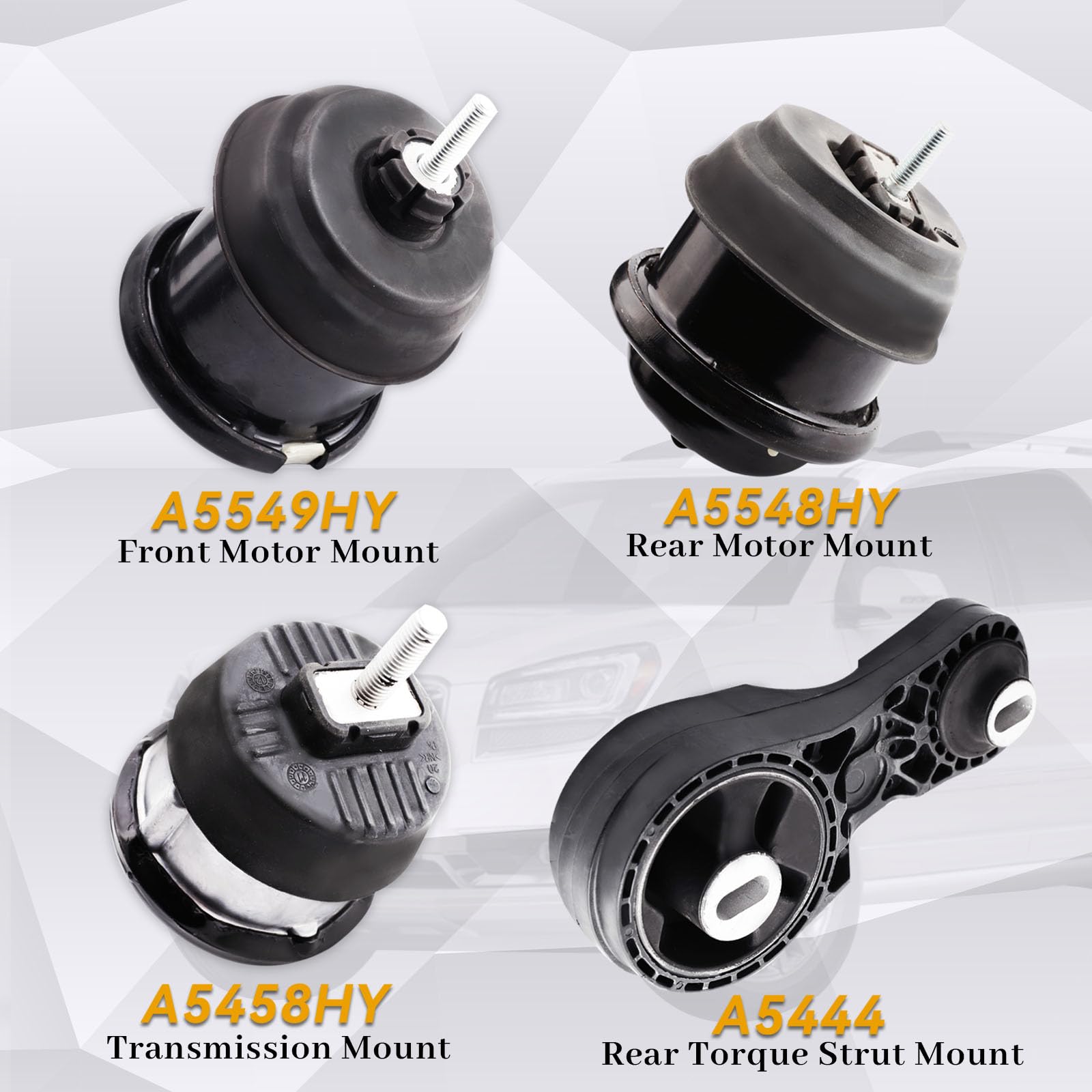 Set of 4 Engine Motor and Transmission Mount Kit Compatible with 2009-2017 Chevrolet Traverse and 2009-2016 Acadia and Buick Enc