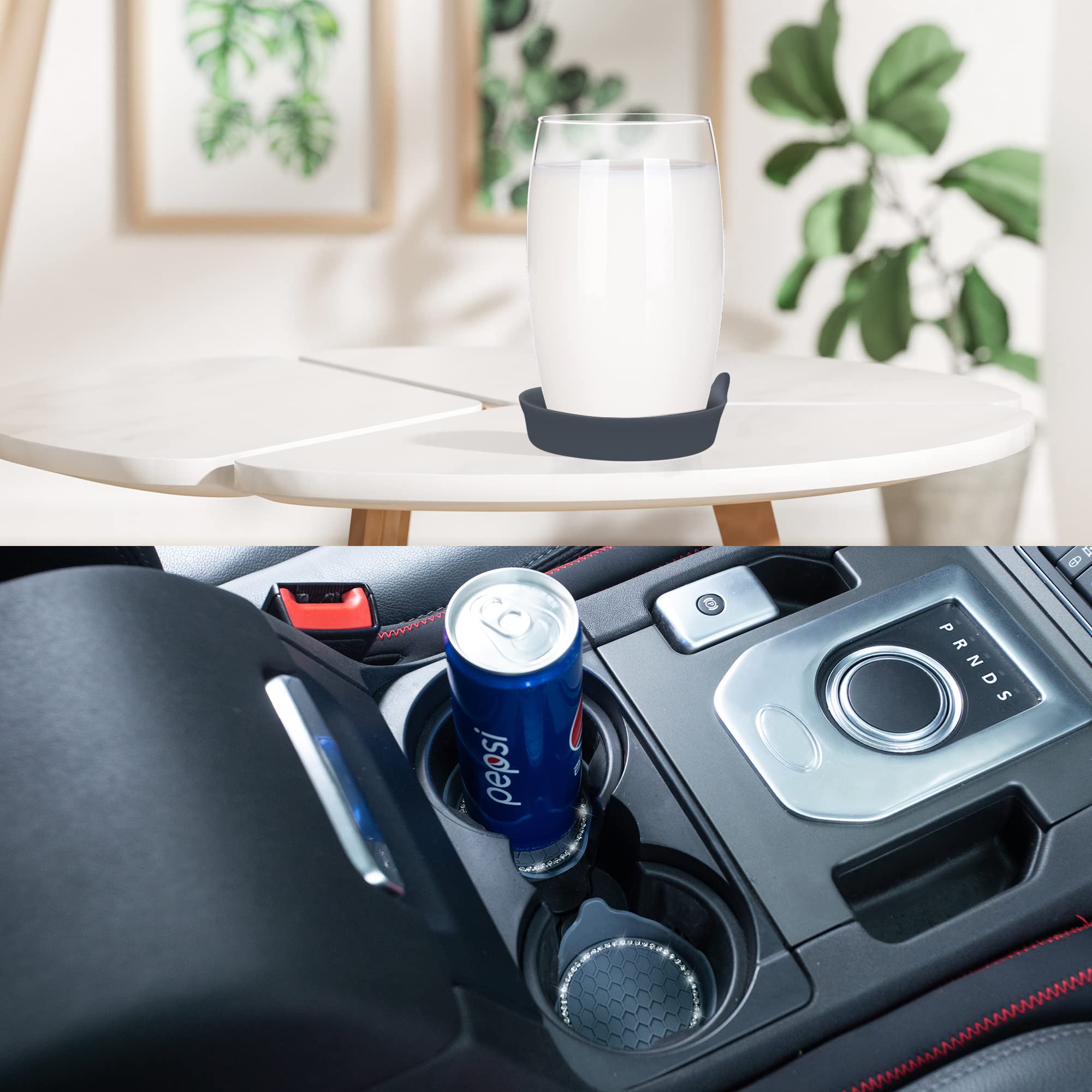 Amooca Car Cup Coaster Universal Non-Slip Cup Holders Bling Crystal Rhinestone Car Interior Accessories 4 Pack Grey