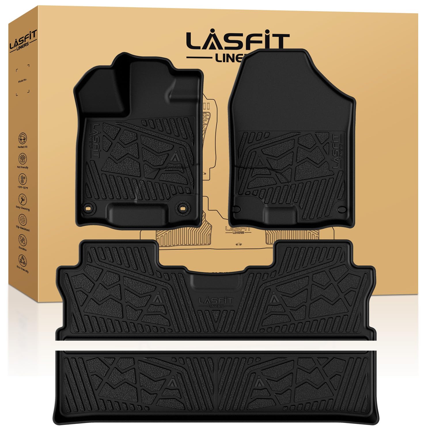 Lasfit Floor Mats For Honda Ridgeline 2025 2024 2023-2017 Crew Cab, All Weather Protection Tpe Non-Slip Custom Fit Automotive Ac