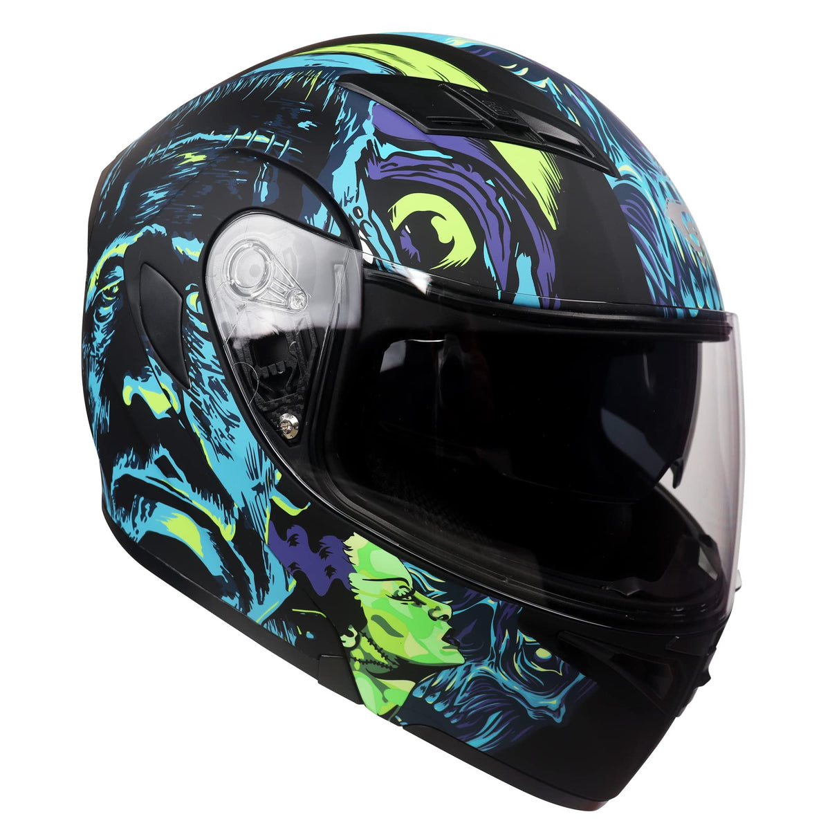 Kypara Motorcycle Dual Visor Flip Up Modular Full Face Helmet With Dot Certification Of Impressionism (Frankenstein, Xl)