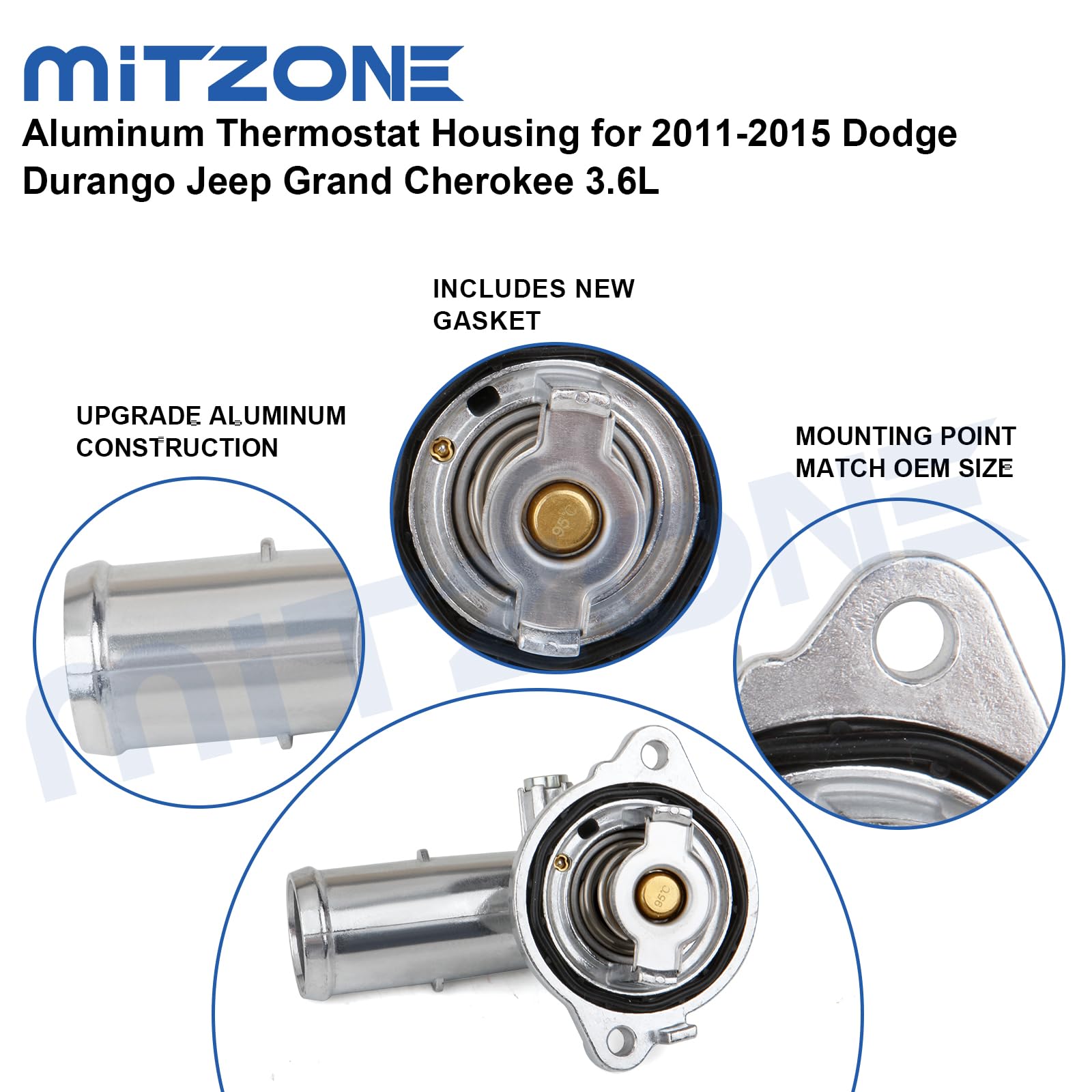 MITZONE Upgrade Aluminium Thermostat Housing Assembly Compatible with Dodge Durango Grand Cherokee 2011-2015 Wrangler JK 2012-20