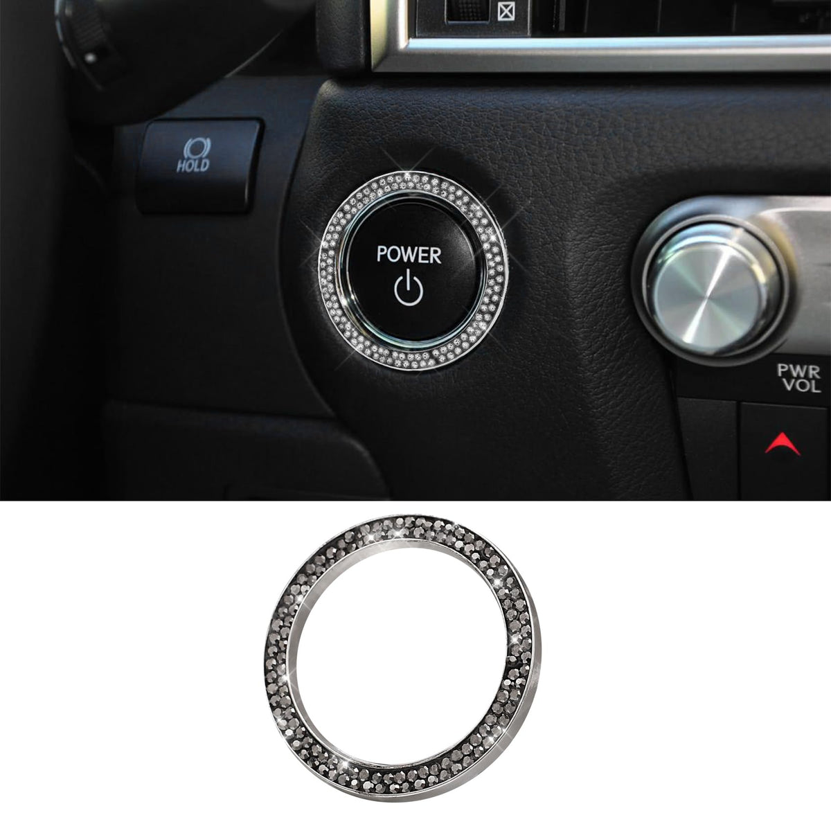 RGOAANC Crystal Rhinestone Car Engine Start Stop Decoration Ring, Push Start Button Cover, Key Ignition Knob Ring, Car Accessori