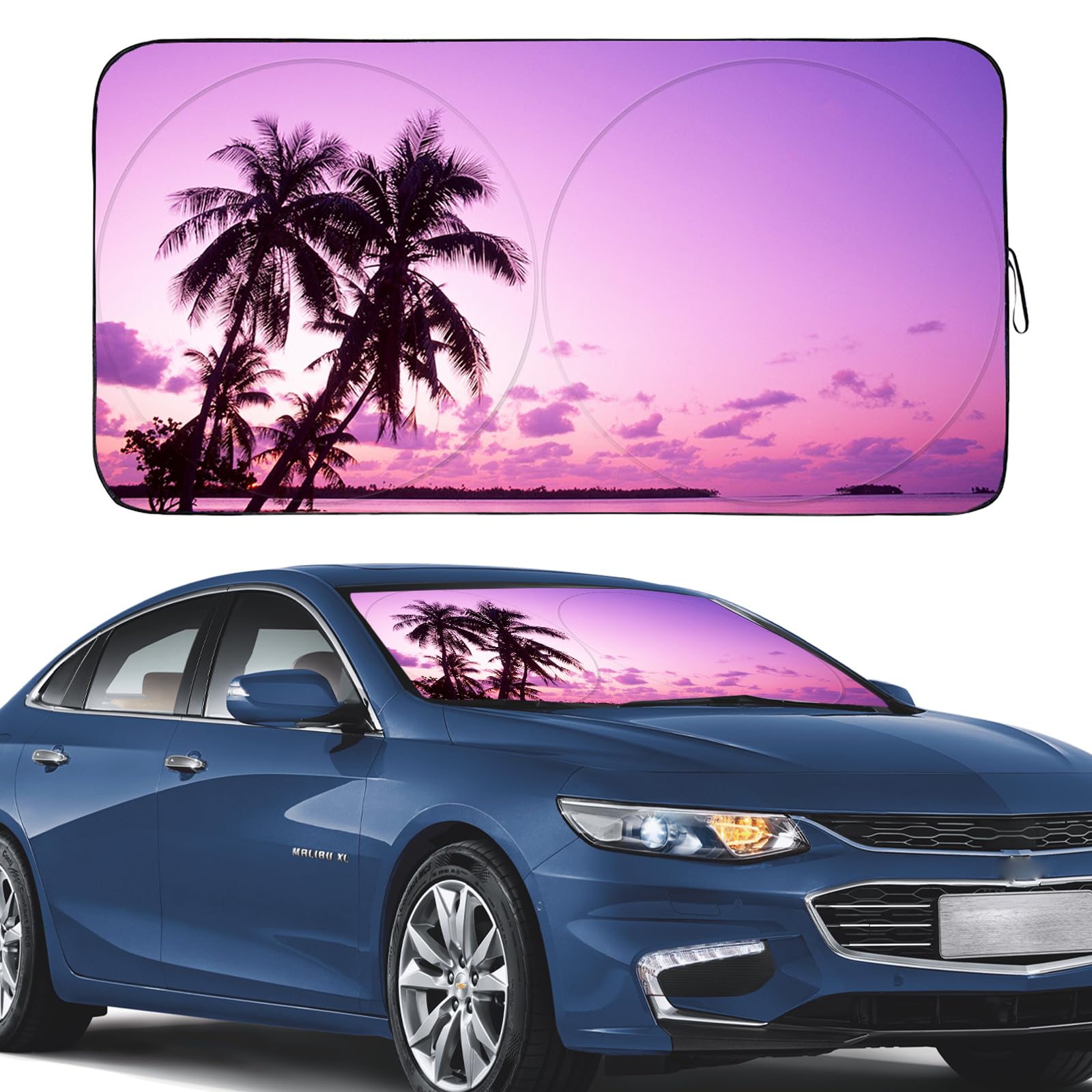 Gven Sunshade for Car Windshield with Tropical Palm Tree Design- UV Protection& Heat Blocking Sunshade for Cars Sedan SUV Truck|