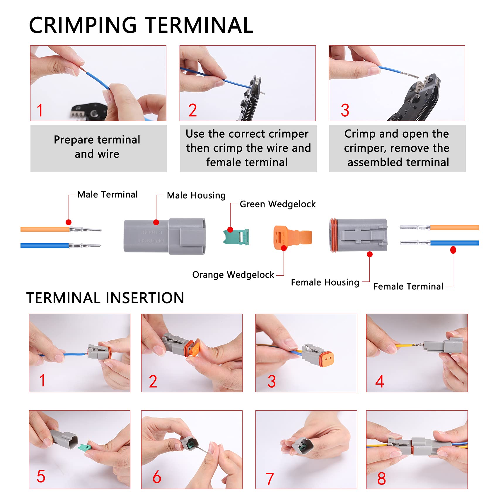 Muyi 10 Kit 4 Pin Way Dt Series Connector Gray Receptacle Ip67 Waterproof Heavy Duty 14-18 Awg 13 Amps Continuous Dt04-4P Dt06-4