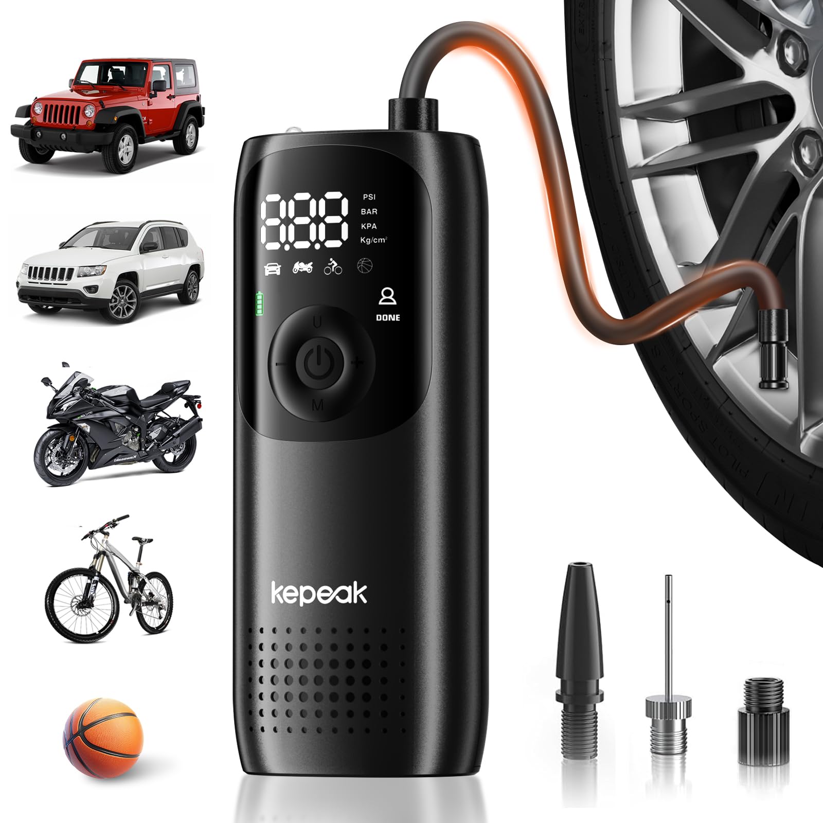Tire Inflator Portable Air Compressor - Bike Tire Pump, 150PSI Cordless Air Pumps for Car Tires, Auto Off, Electric Tire Pump fo