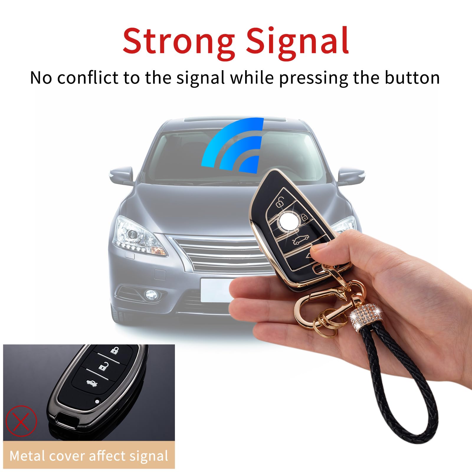 Gematay For Bmw Key Fob Cover With Keychain Lanyard, Soft Tpu Key Fob Protector Shell Compatible With Bmw Series 1 2 3 4 5 6 7 8