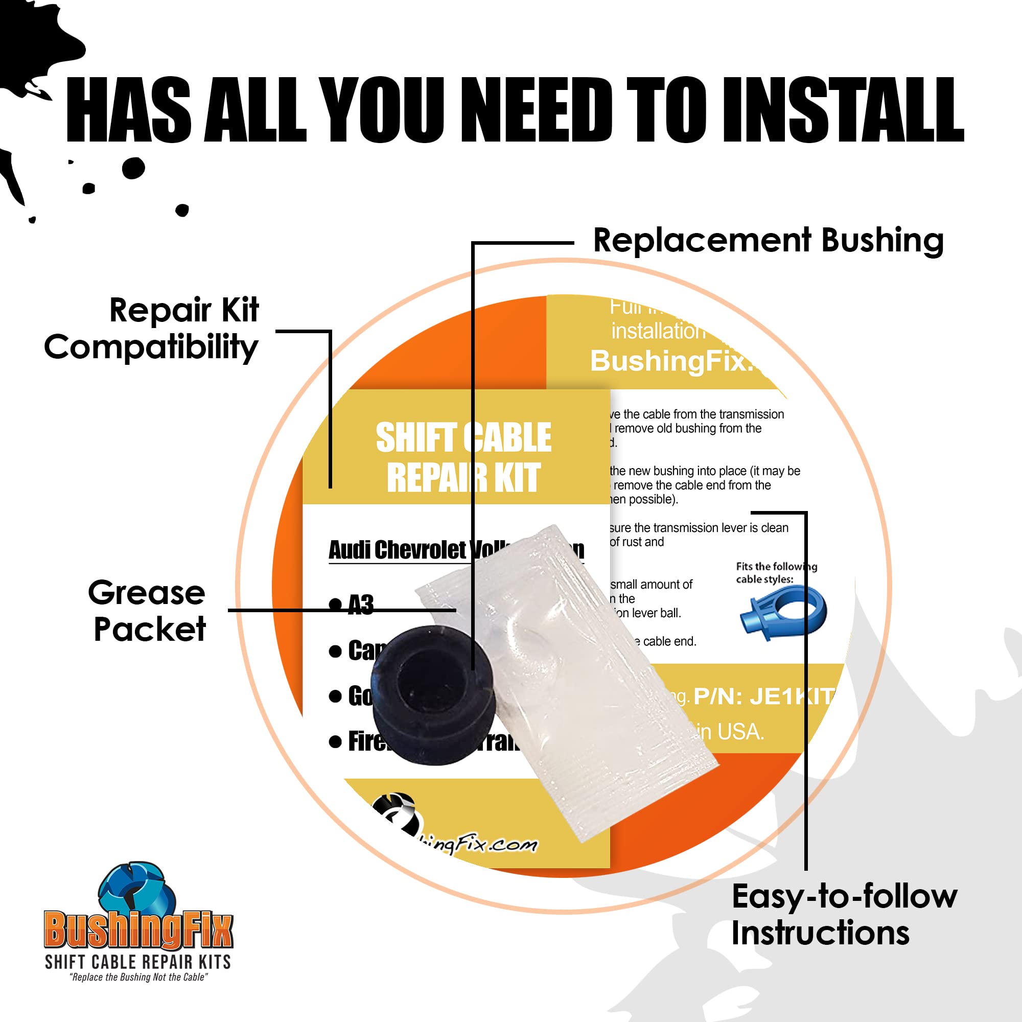 BushingFix JE1Kit - Automatic Transmission Shift Cable Bushing Repair Kit, Replacement Shifter Cable Bushing, Quality Transmissi