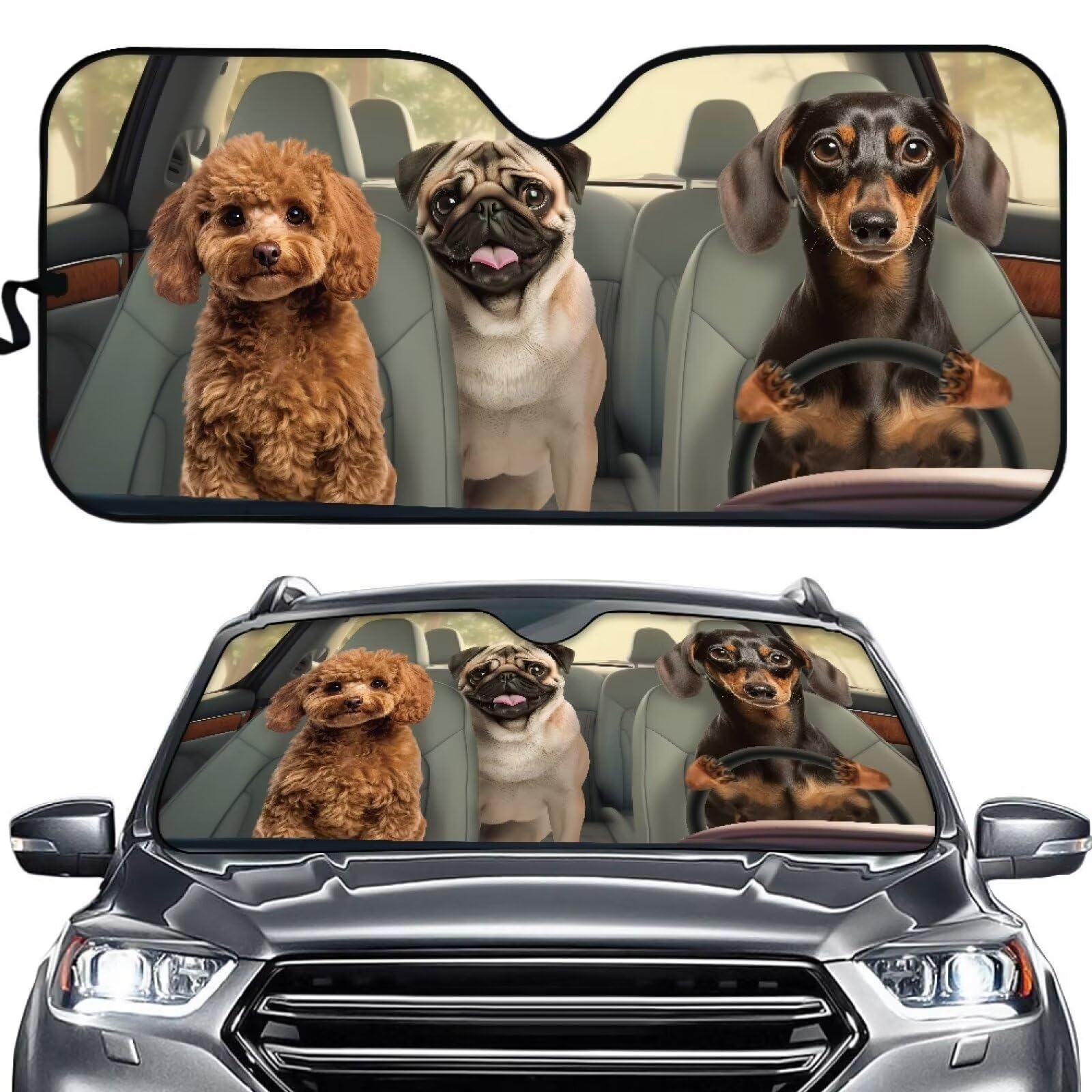 Suhoaziia Dachshund Driving Auto Windshield Sunshade Car Foldable Sun Shade Sun Visor for Car Decorations