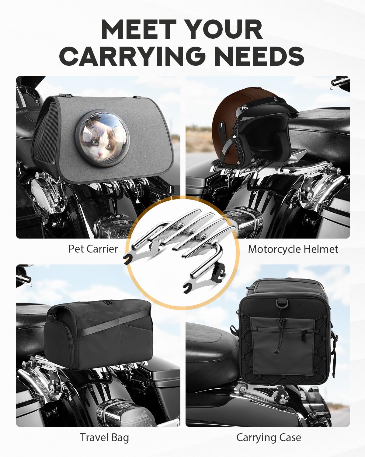 Pbymt Chrome Detachable Stealth Mounting Luggage Rack Compatible For Harley Touring Street Glide Road King Electra Glide 2009-20