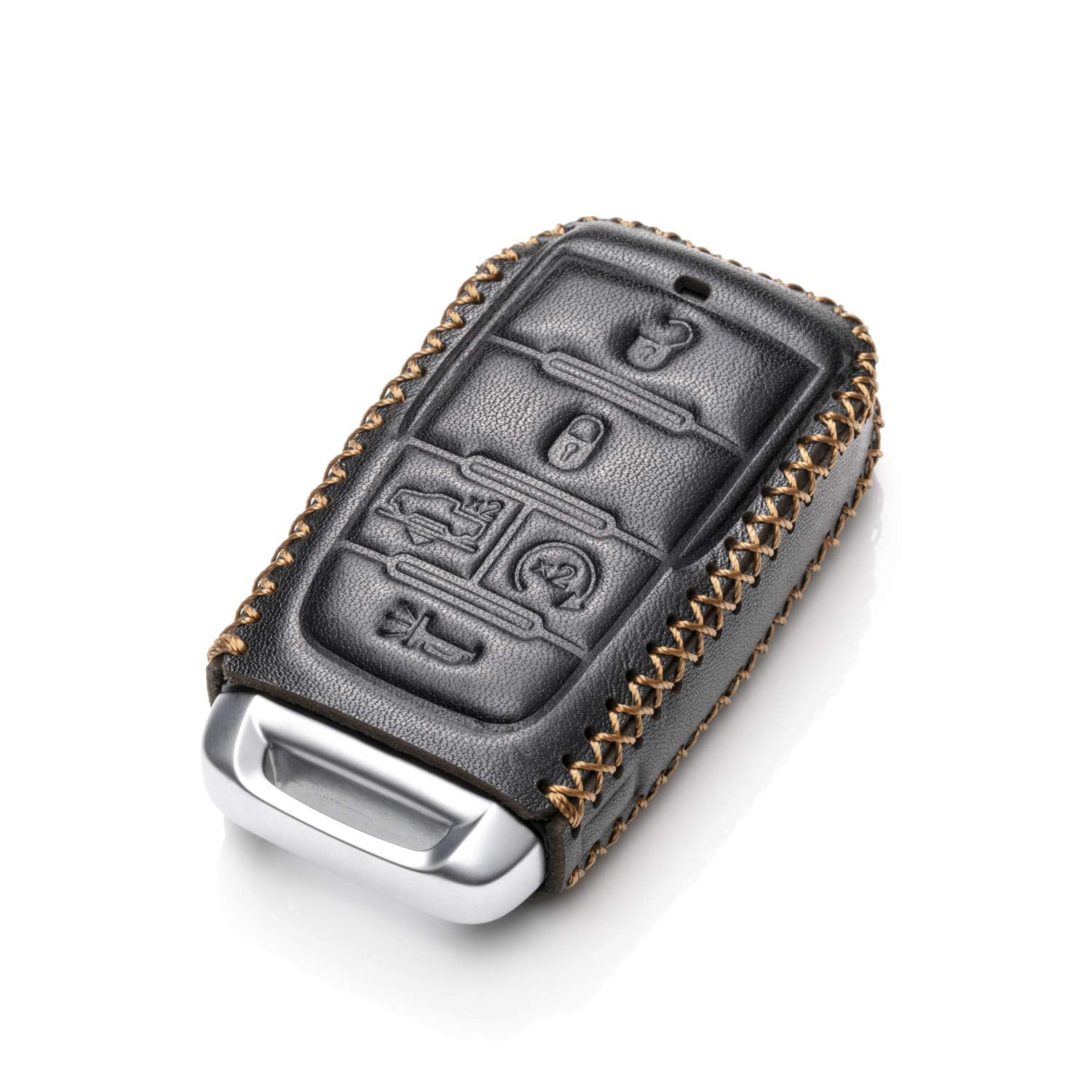 Vitodeco Genuine Leather Smart Key Fob Case Cover Protector Compatible With Ram 1500, Ram 2500, Ram 3500 2019-2025 (5-Button Wit