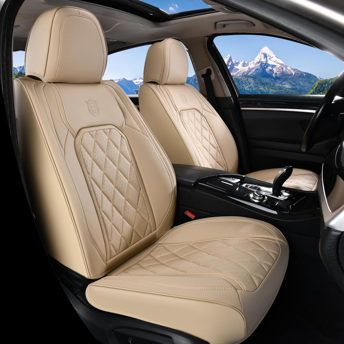 Coverado Front Seat Covers, 2-Pack Luxury Faux Leather Car Seat Cover, Beige Seat Covers, Car Seat Protector Waterproof, Car Sea