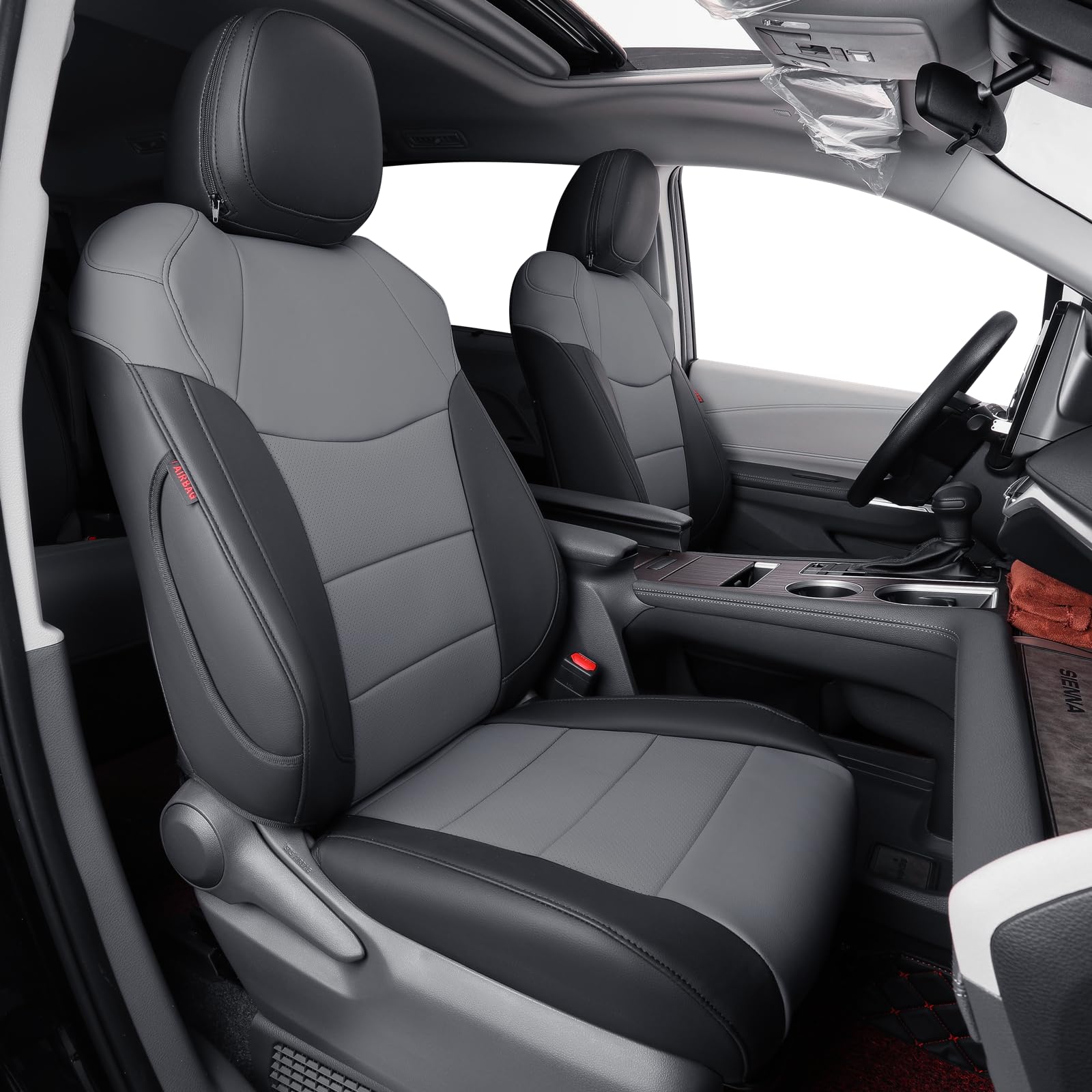 Coverdream Sienna Seat Covers Custom Fit For 2021-2025 Toyota Sienna Le & Xle (8-Seater),2Nd Row Bench Seats W/Removable Middle Seat,Full Coverage Leather Car Seat Protector (Full Set,Black/Gray)