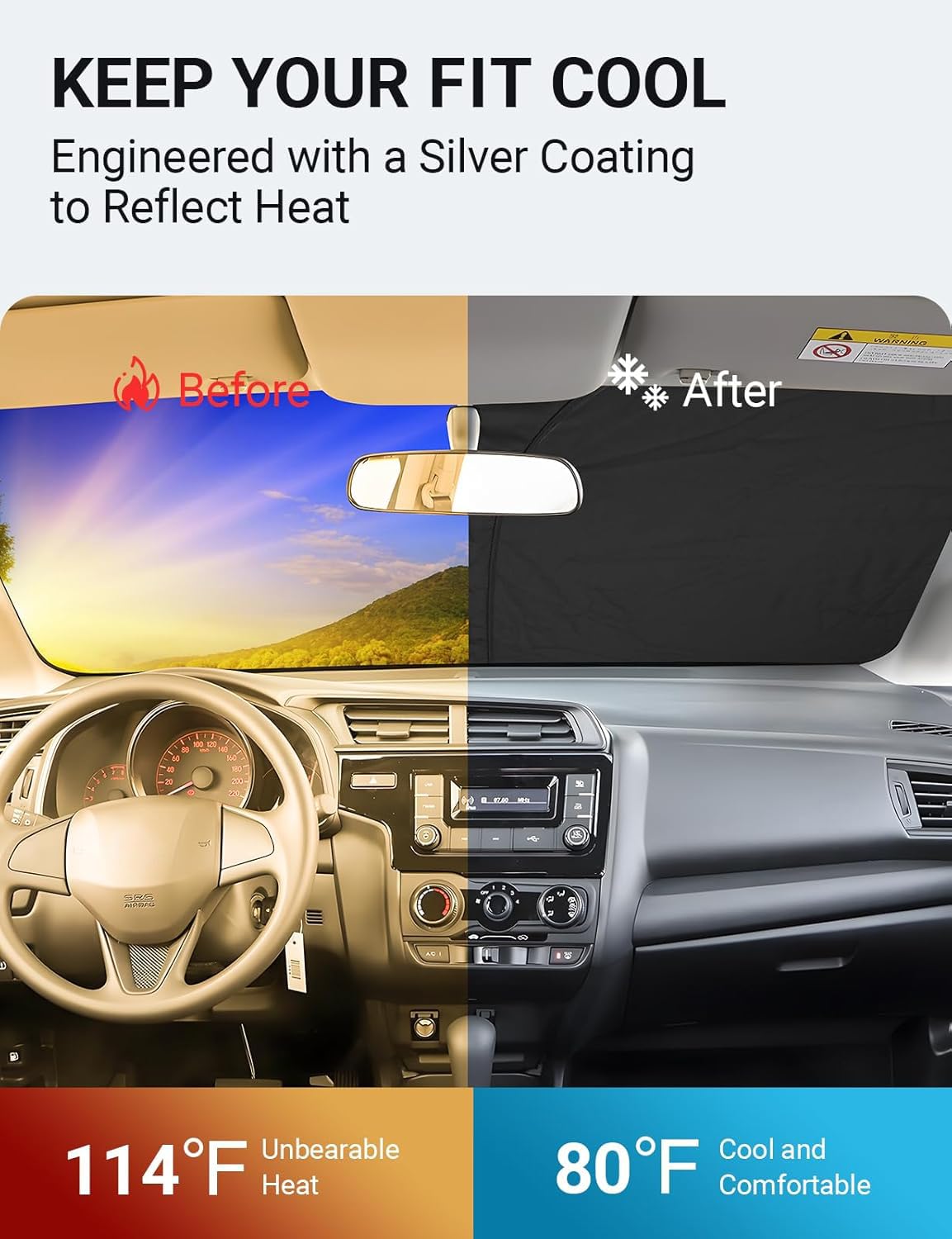 Proadsy 2025 Upgrade Windshield Sun Shade Custom Fit Honda Fit 2015-2020 4-Layer Foldable Front Sunshade Protector Sun Visor Blo