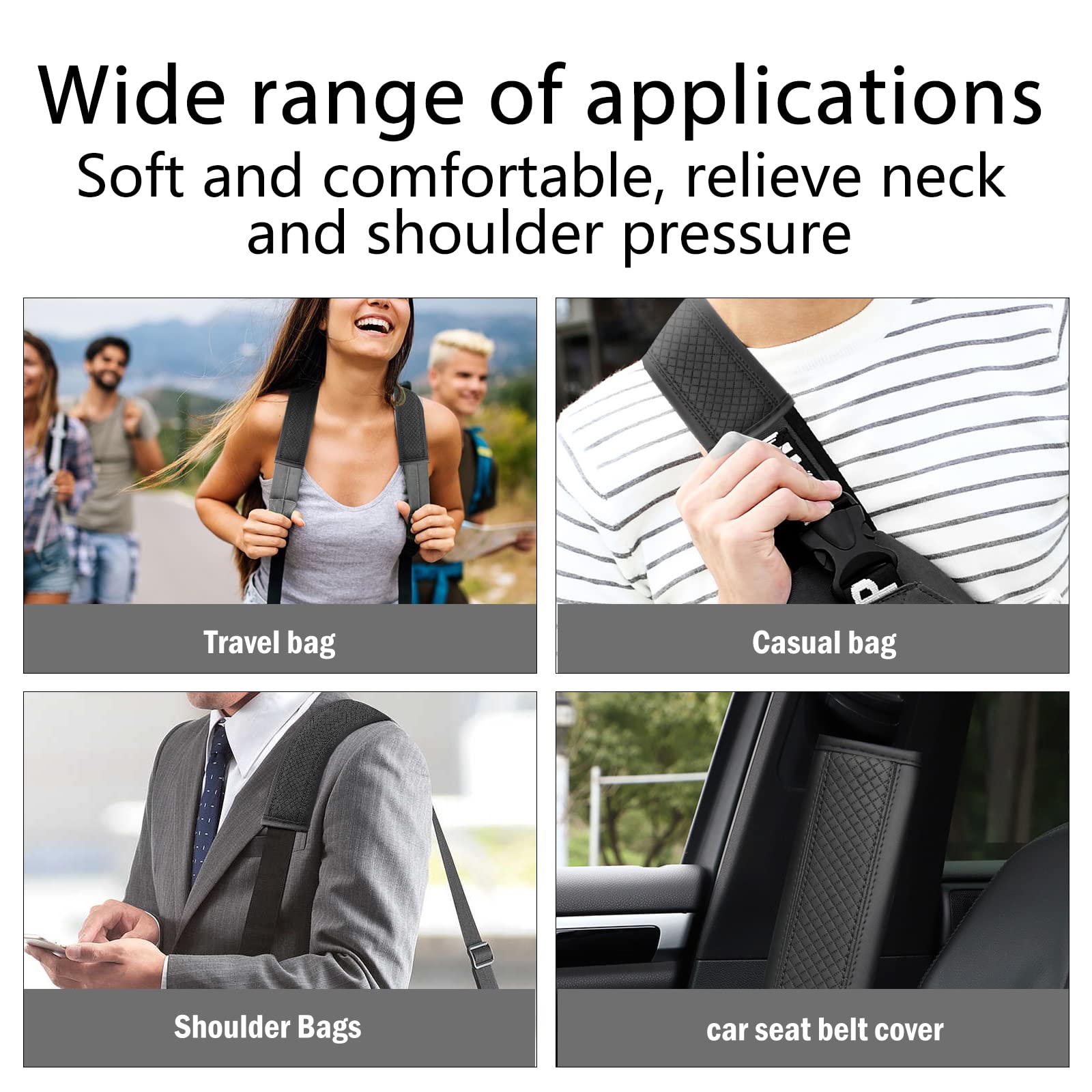 Javmoo Seat Belt Pads Leather Seat Belt Covers More Comfort Driving Cushion Helps Protect Your Neck And Shoulders Suit For Car, Truck, Suv, Airplane,Camera Backpack Straps-2Pcs