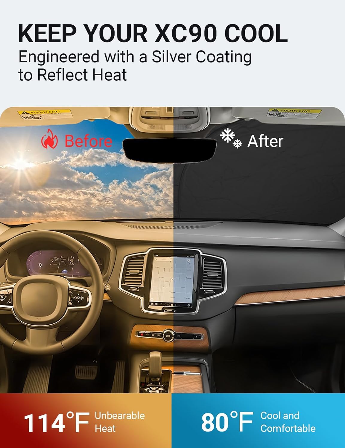 Proadsy 2025 Upgrade Windshield Sun Shade Custom Fit Volvo Xc90 2016-2024 2025 4-Layer Foldable Front Sunshade Protector Sun Vis