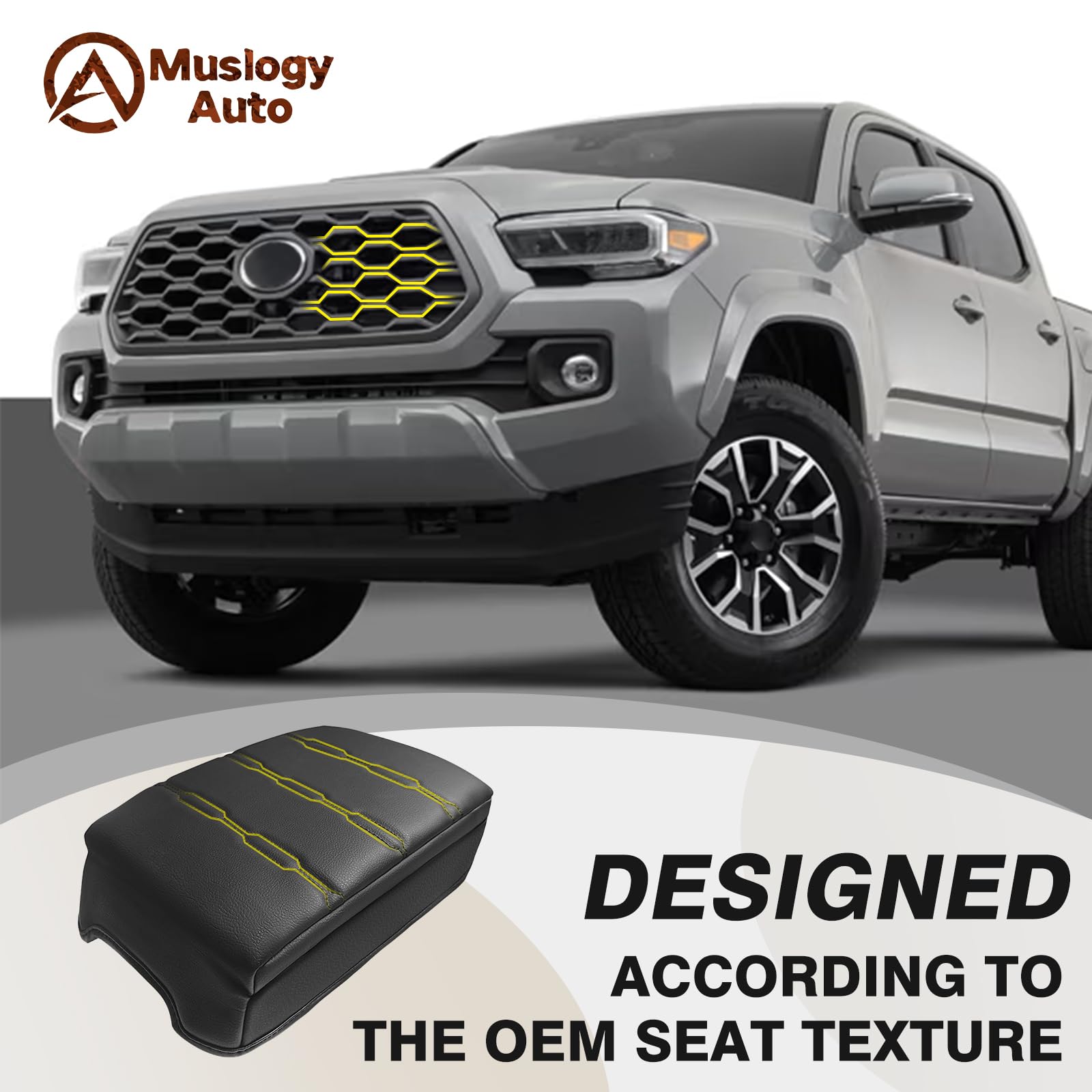 Muslogy Center Console Armrest Cover Compatible With Toyota Tacoma 2016-2023 Comfort Armrest Pad Arm Rest Cushion Vegan Leather