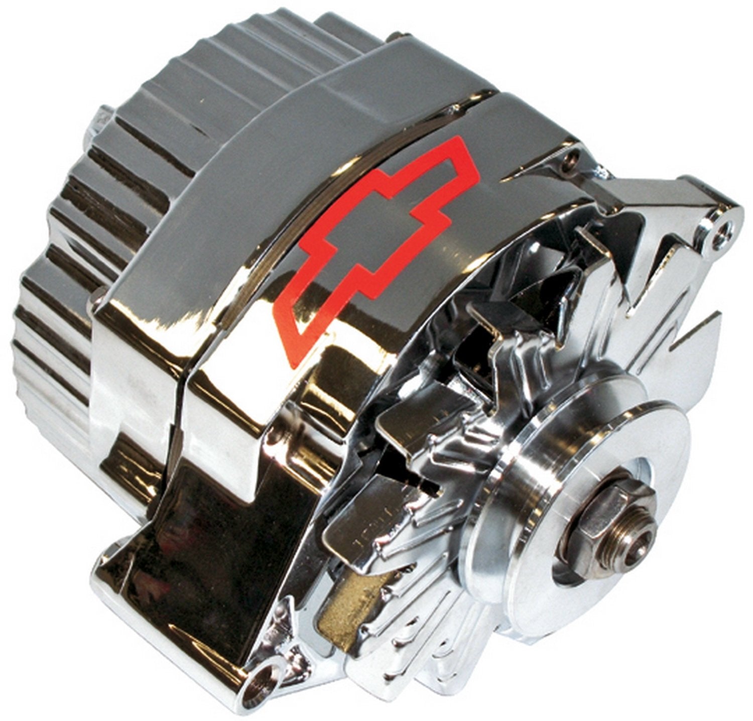 Proform 141-656 70 Amp 10Si Chrome Finish 1-Wire Alternator With Internal Regulator And Red Bowtie Logo For Gm