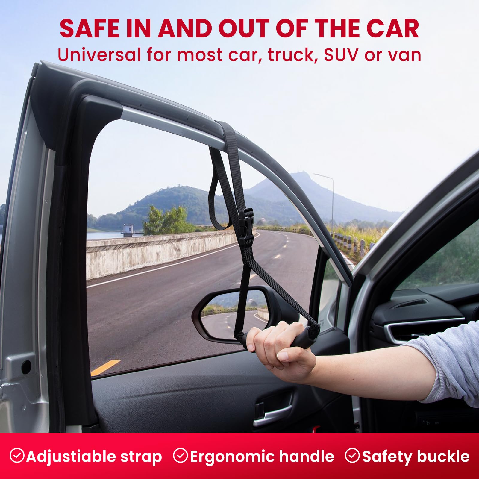 Kounatsuri Portable Car Assist Handle - Auto Multifunction Car Armrest For Elderly & Seniors & Handicap (1Pack Red Handle And 2P