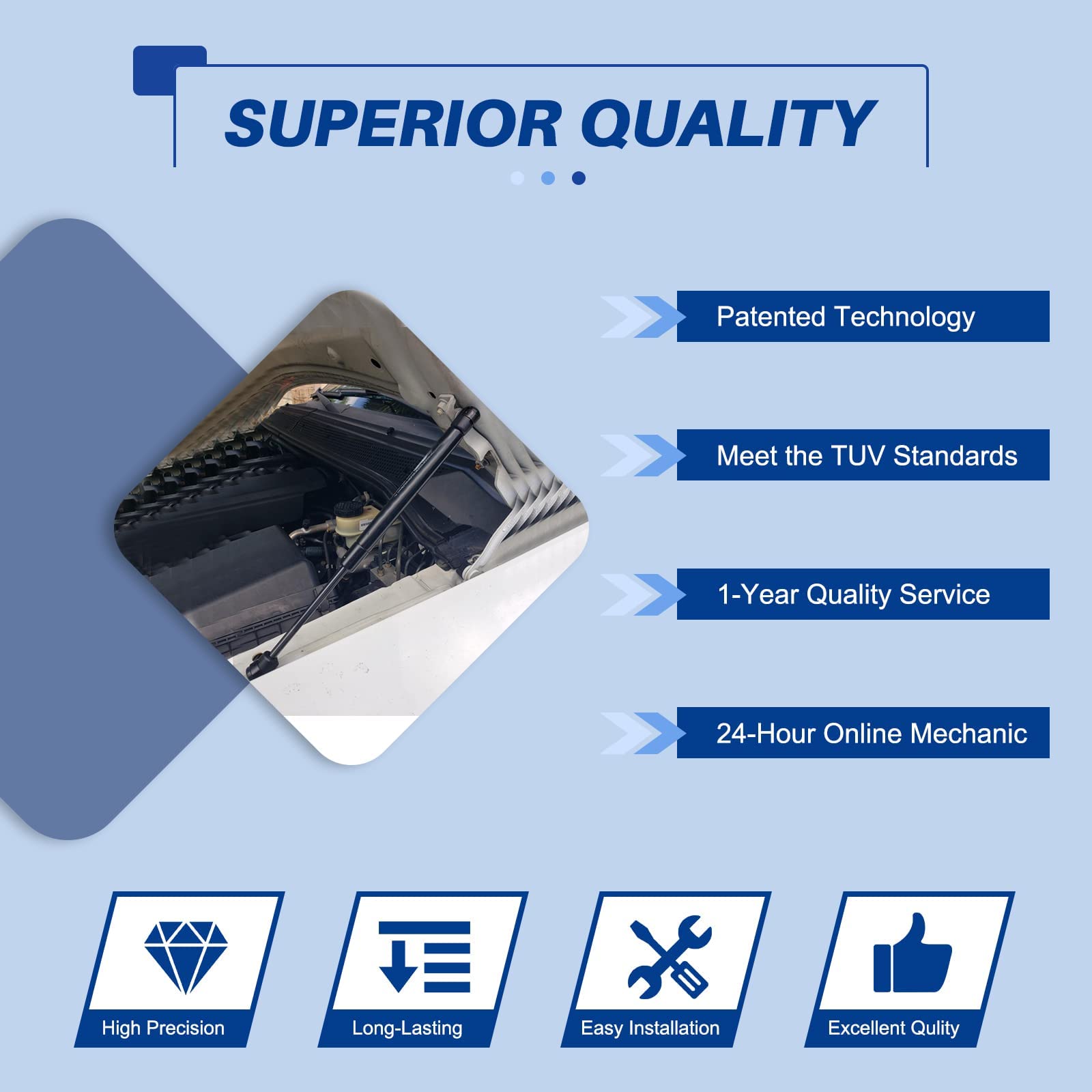 Otuayauto Front Hood Struts Replacement For 2000-2005 Ford Excursion, 1999-2007 Ford F250 F350 F450 F550 Super Duty - Front Hood