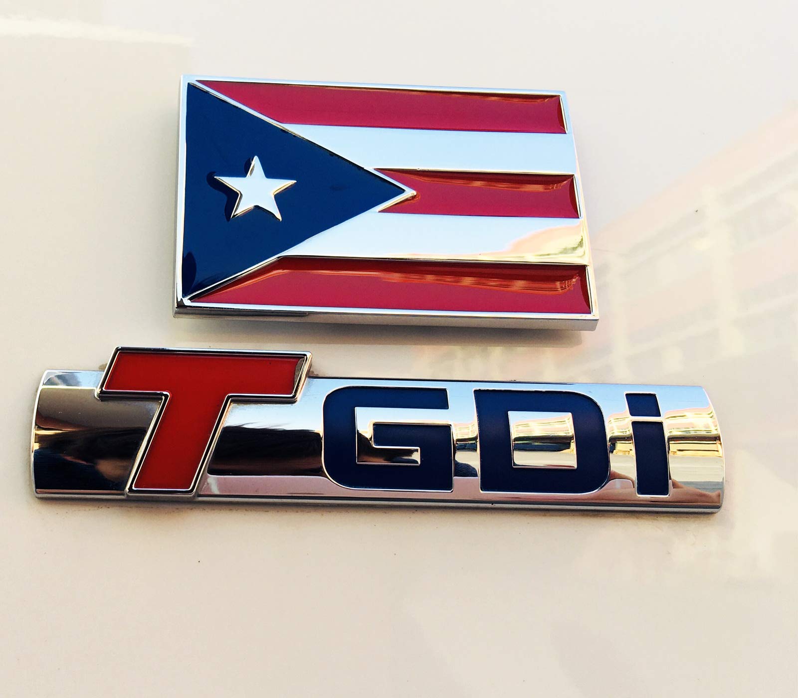 Dsycar 2 Pack Puerto Rico Flag Emblems Embossed Chrome Metal Flag Auto Emblem For Car Decorations Accessories - Gifts 4 Free Puerto Rico Flag Valve Stem Caps (Puerto Rico Flag)