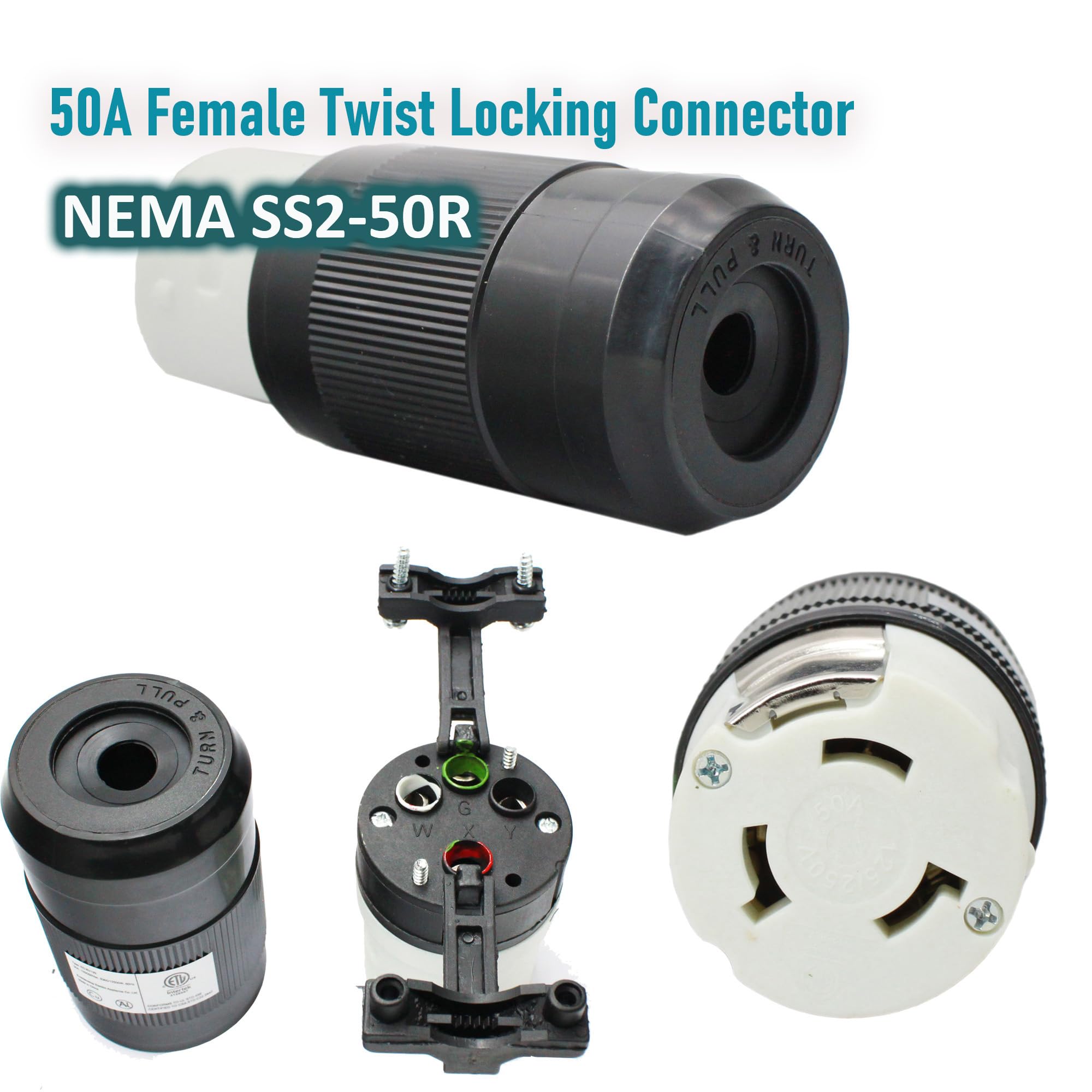 X-Haibei Rv 50 Amp Power Inlet Plug 125V 250V Ac Female Twist Locking Connector White Wiith Rain Proof Boot Kit(50 Amp, White)