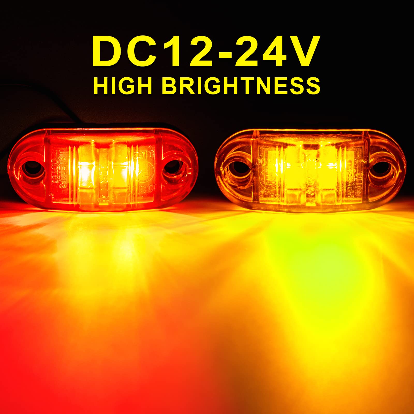 Psdriqq Led Trailer Lights Kit Front Rear Side Marker Clearance Indicators Light Lamp, 10Pack Amber + 10Pack Red Dc12-24V 2.5''