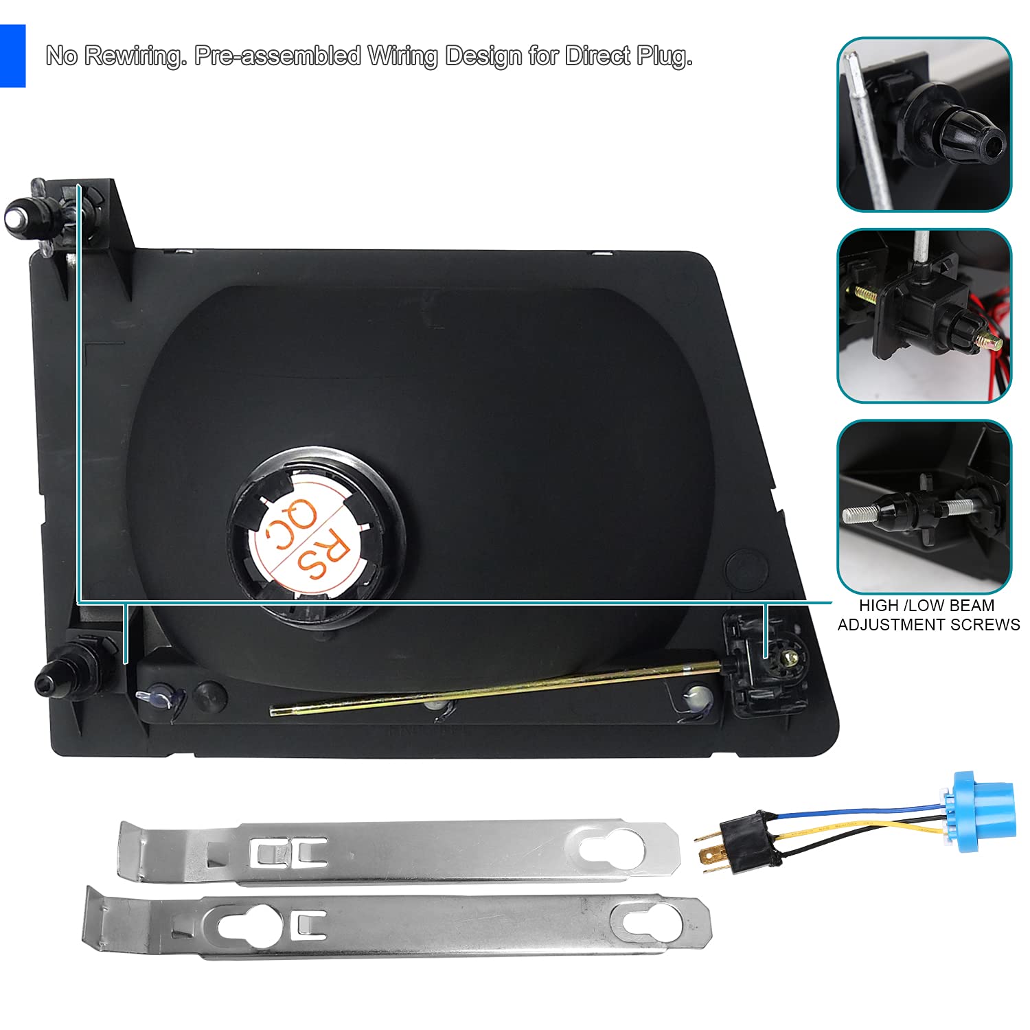 SPEC-D TUNING Black Housing Clear Lens Headlights + Corner Lights for 1992-2006 Ford E150 E250 E350 E450 E550 Econoline Van L+R Pair