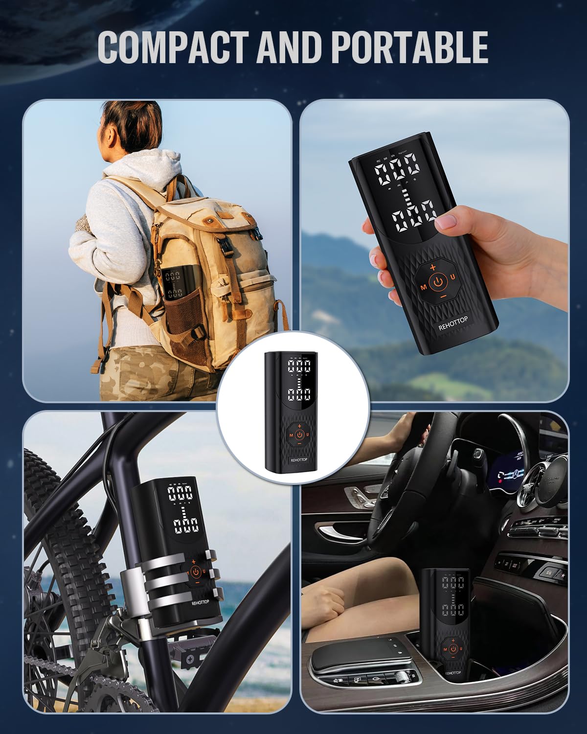 Rehottop Tire Inflator Portable Air Compressor, 2500Mah*3 160Psi Air Pump For Car Tires, 4X Fast Inflation Air Compressor, Tire