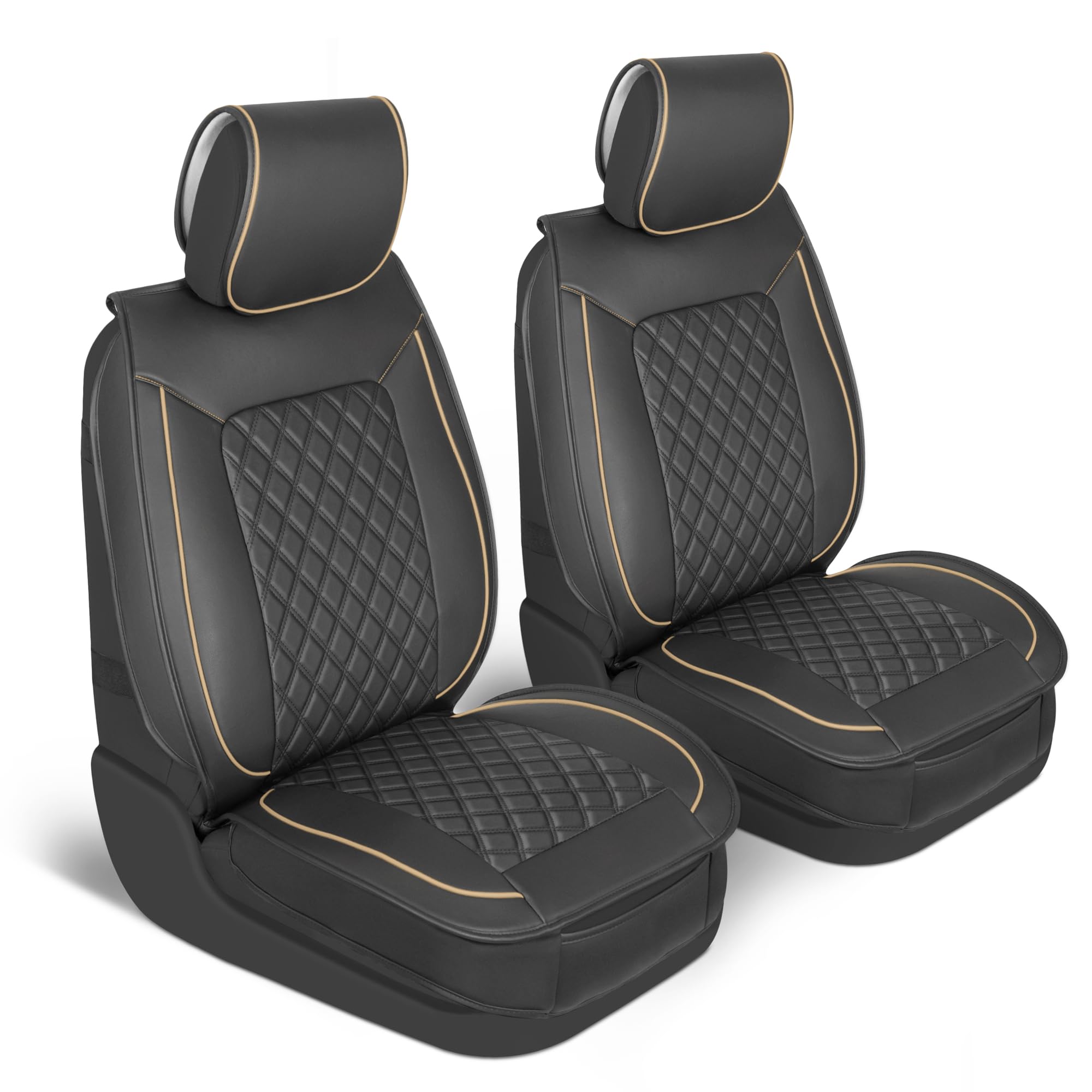 MotorBox Prestige Faux Leather Seat Covers for Cars - (2) Front Semi-Custom Fit Black & Beige Seat Covers for Trucks & SUV - Aut