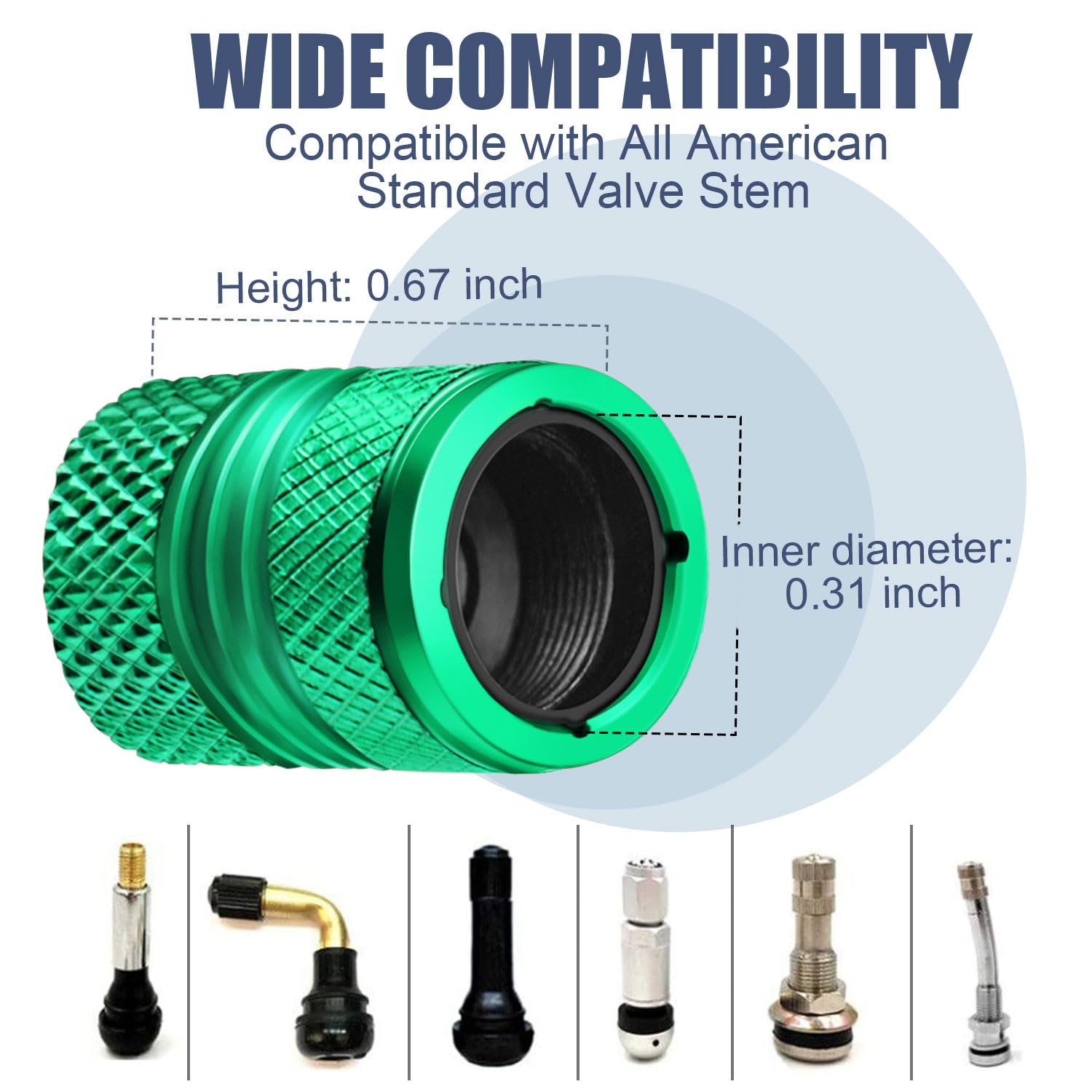 Tire Valve Stem Caps - 4 Pack Anti-Corrosion Premium Anodized Alloy Tyre Air Valve Caps American Flag For Car Suv Bike Green