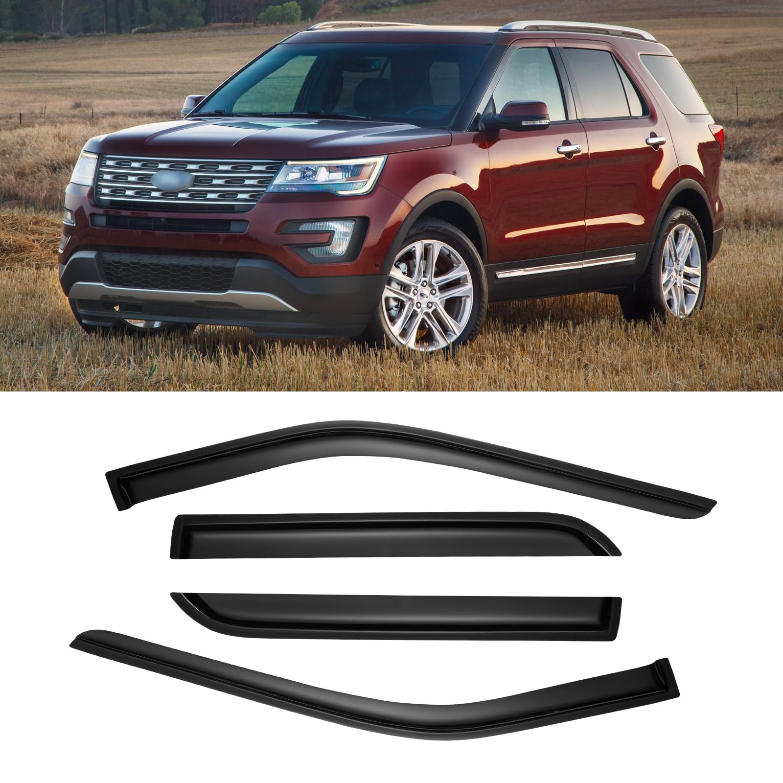AWVRG Window Rain Guards for 2011-2019 Ford Explorer, Window Visor Guard Vent Shade Wind Deflector Rain Shield Protector Sun Vis