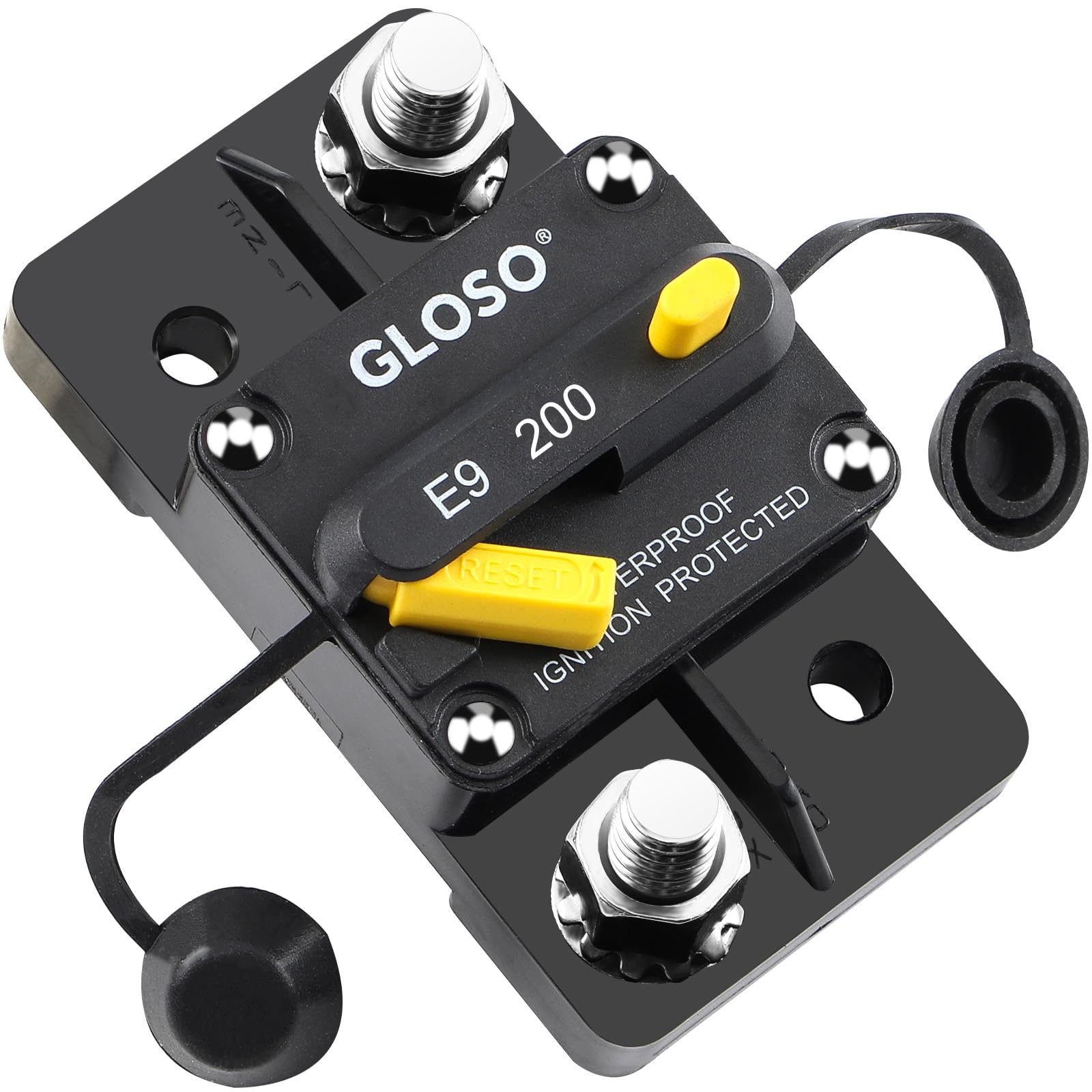 Gloso Circuit Breaker E93 200A Breaker Extended Surface Mount 3/8 Diagonal Stud Waterproof Ip67 Marine Rv Truck Hi-Amp (200A)