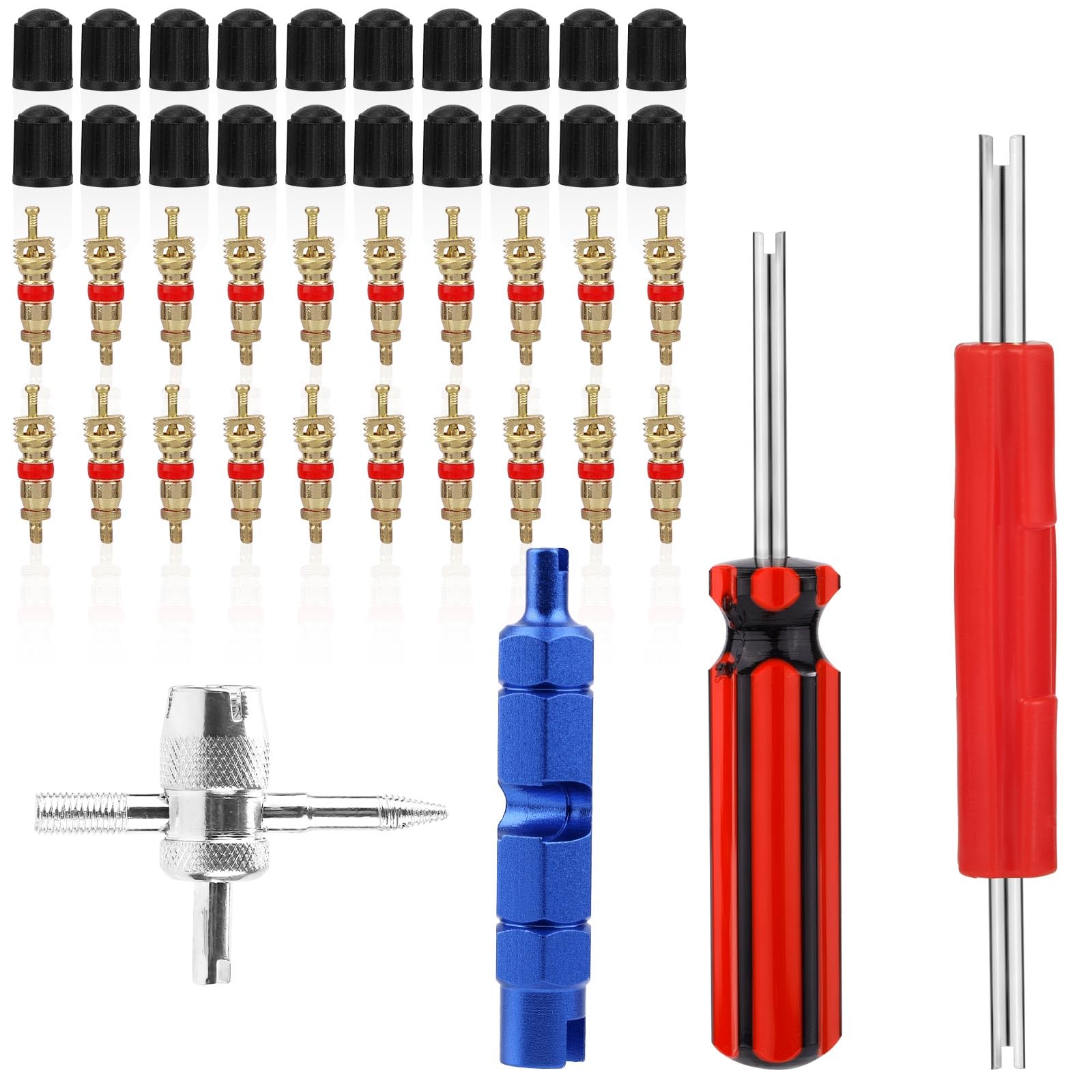 BOXOB Tire Valve Stem Tool Kit, 4-in-1 Valve Core Remover & Installer Wrench Double & Single Head Multi-Function Tool for Tire S