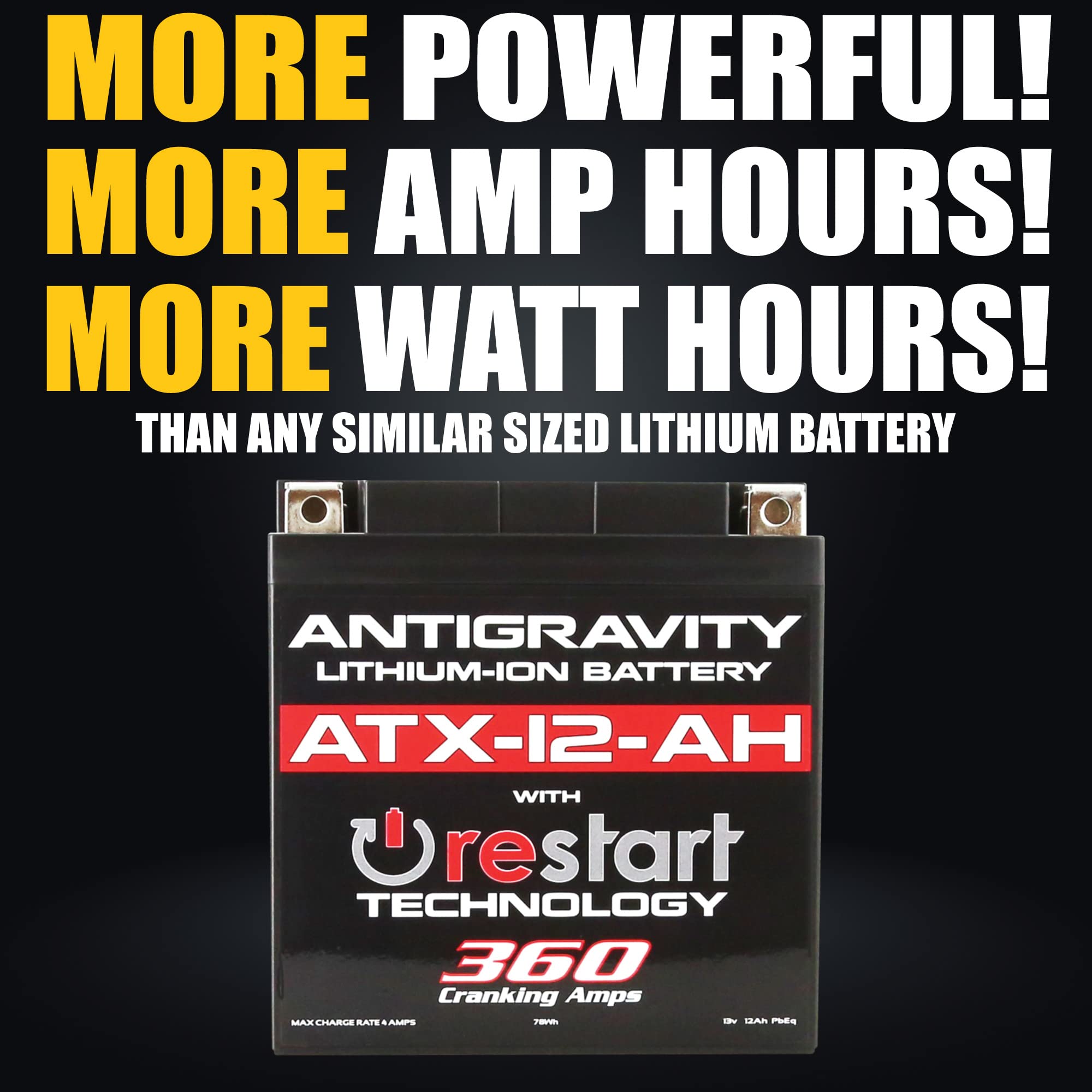 Antigravity Batteries ATX-12-AH Performance Lithium Battery 12V with Built-In Jump Starter - High-Performance Lithium Powersport