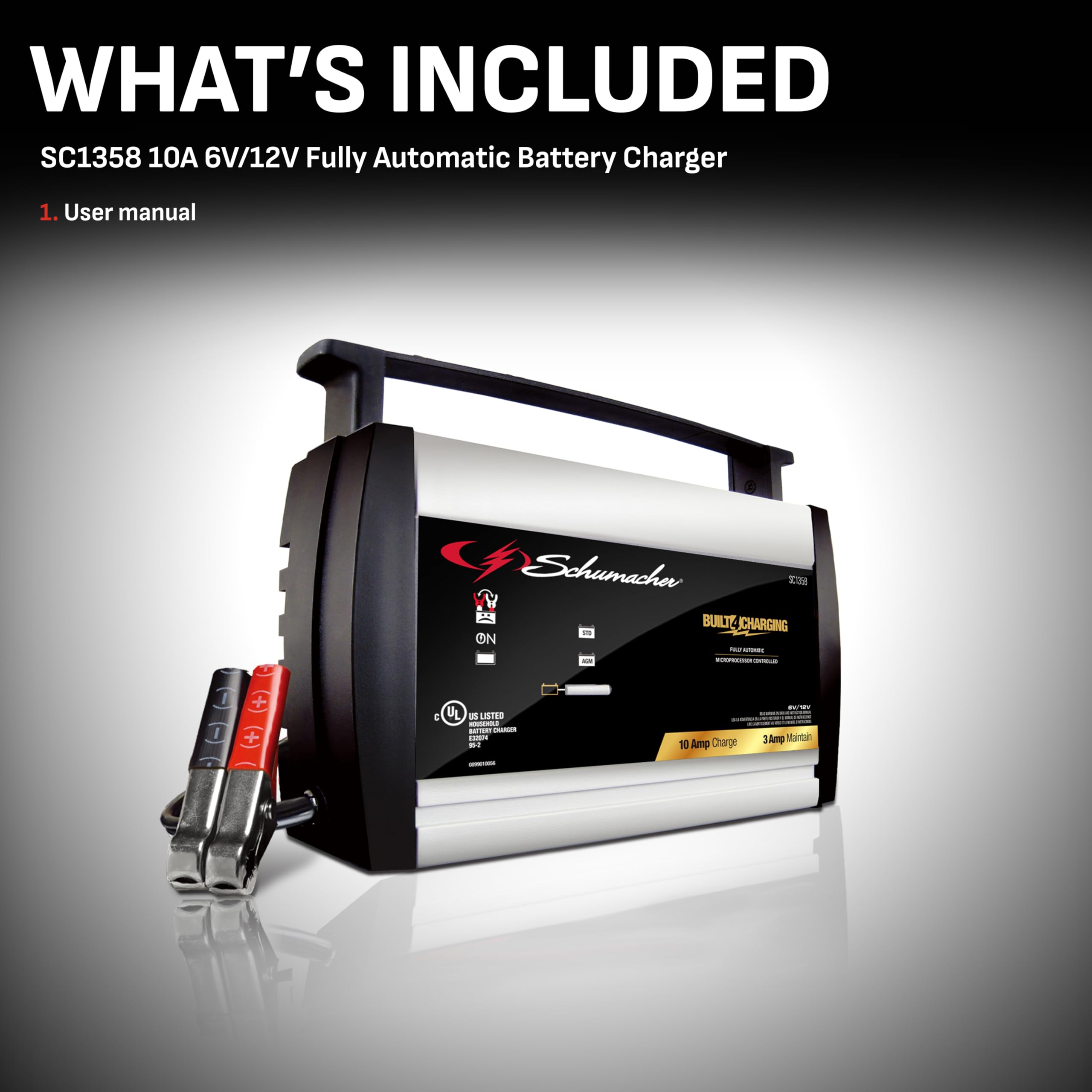 Schumacher Electric Battery Charger And Maintainer, Sc1358, 3-In-1, Fully Automatic, 10 Amps, 6 Volt, 12 Volt, For Motorcycle, L