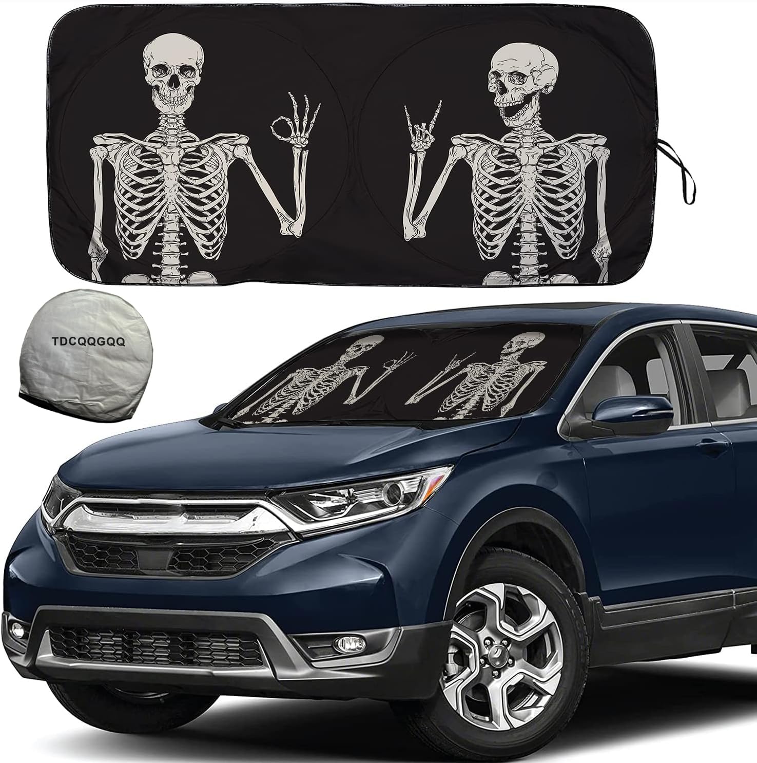 [2025 Upgrade] Halloween Skeleton Funny Skull Windshield Sun Shades, Sunshade For Car Suv Truck,Keep The Vehicle Cool,Protect Th