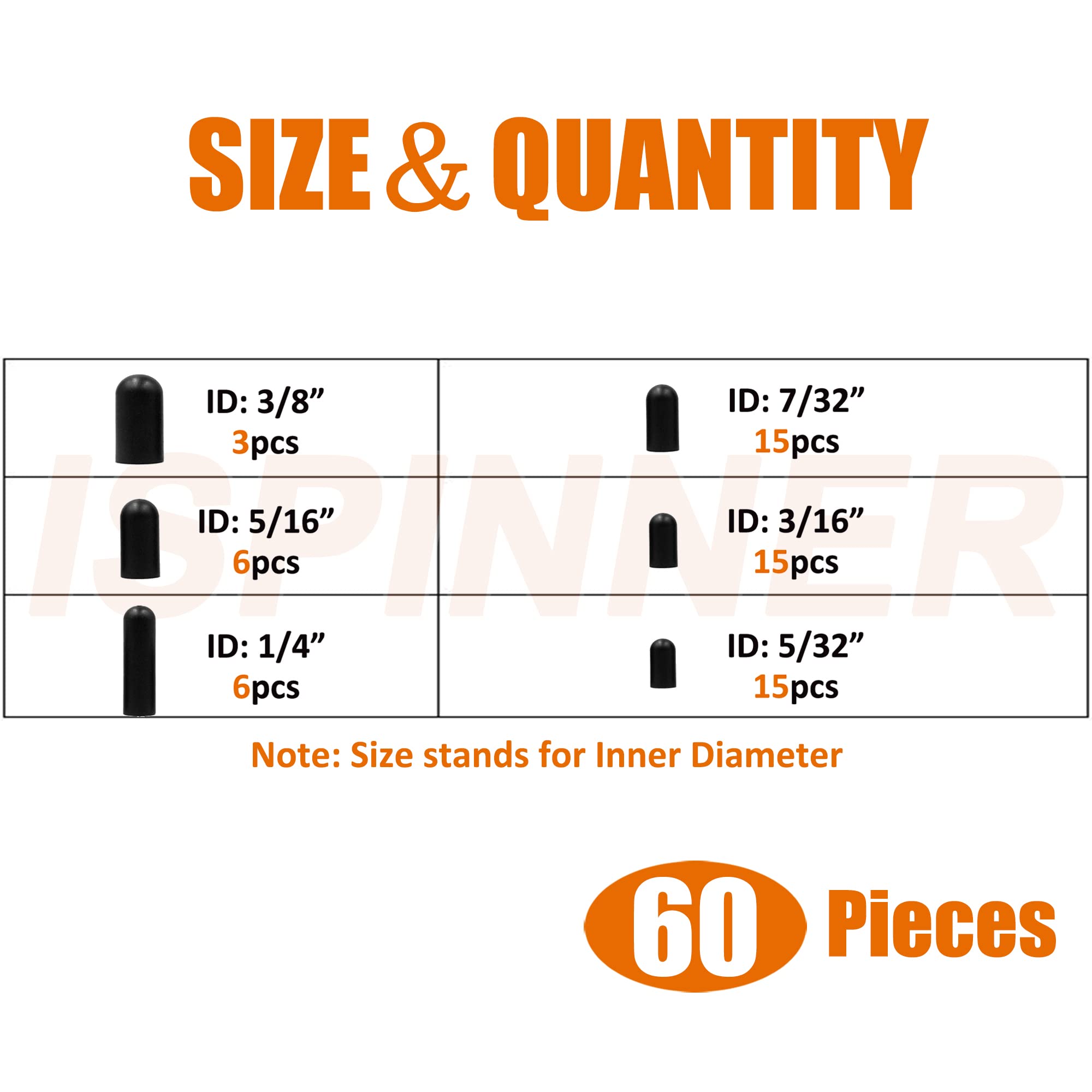 Ispinner 60Pcs Rubber Vacuum Caps Assortment Kit, Hose End Caps For Carburetor, Manifold, Automotive 3/16' 5/32' 7/32' 1/4' 5/16' 3/8'