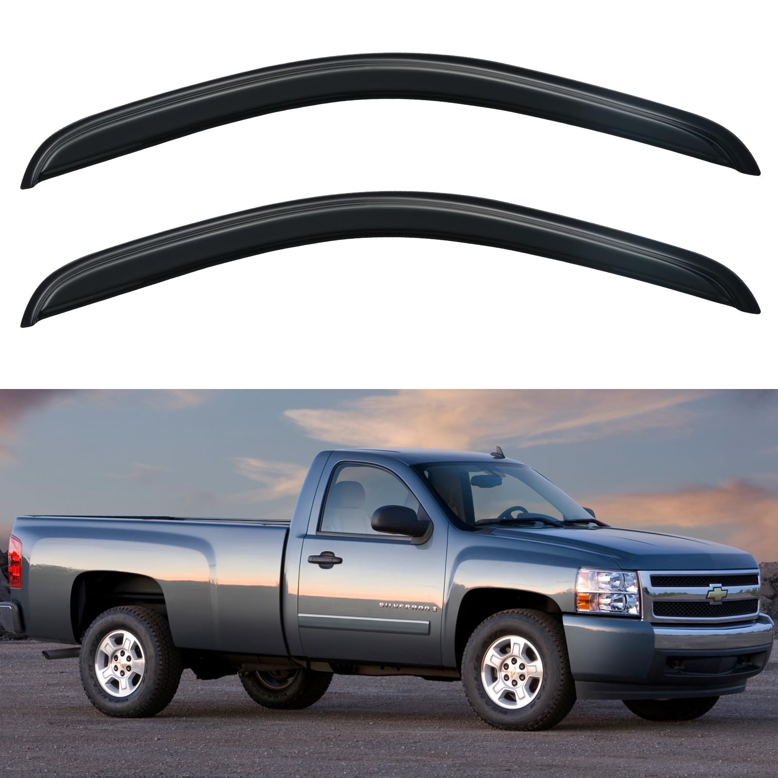 Window Visors Rain Guards For 2007-2013 Chevy Silverado/Gmc Sierra 1500 Regular Cab, Window Vent Wind Deflectors Visors Shades F
