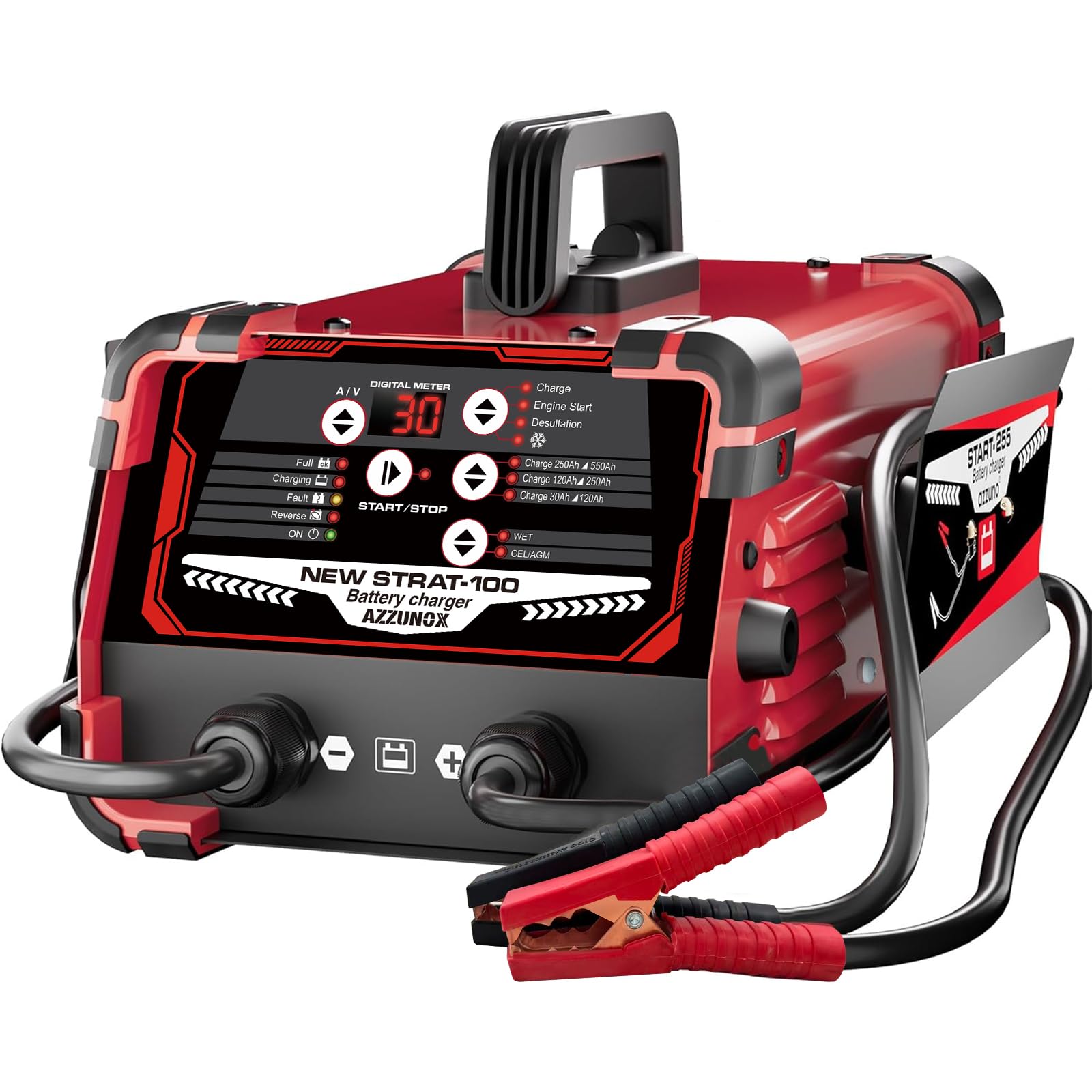 AZZUNOX 12V 24V Car Battery Charger & Engine Starter, Up to 30A Automatic Battery Maintainer, 130 Cranking Amps, Auto Desulfator