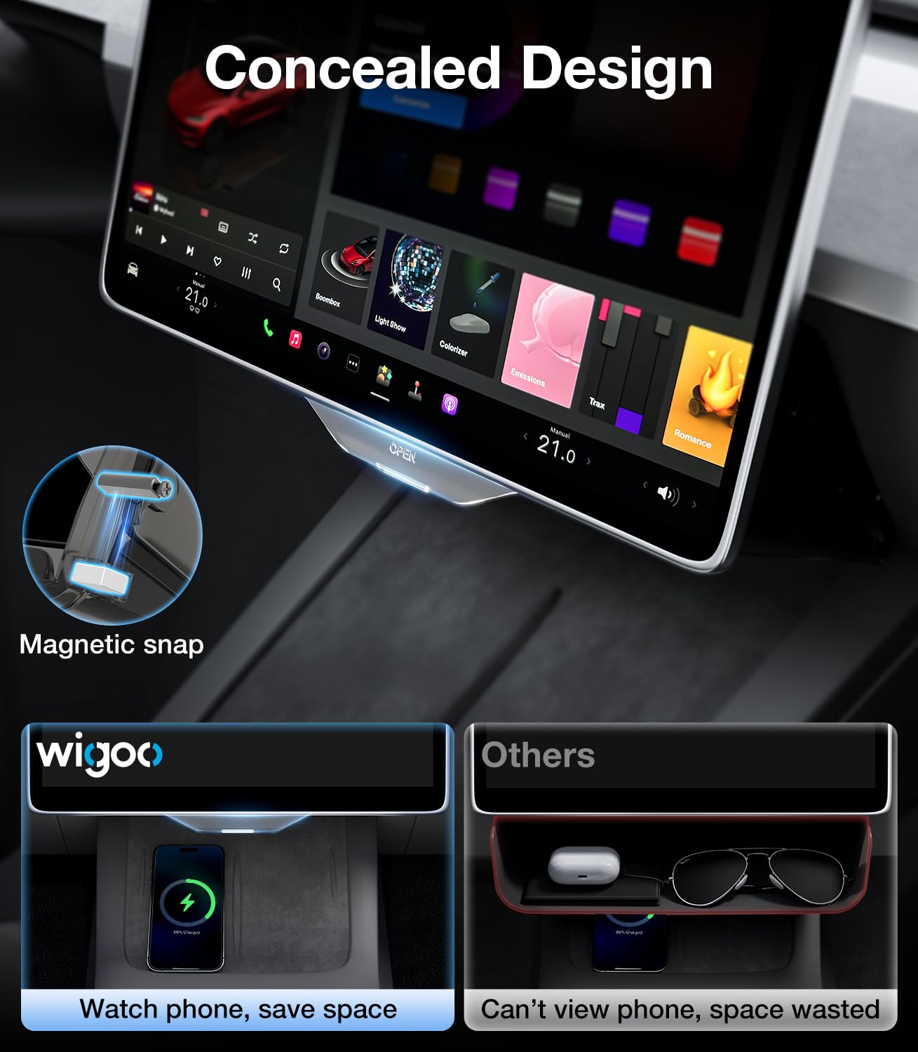Wigoo Tesla Model Y Juniper Under Screen Storage Box [Hidden Design & Stable Installation] New Model Y Juniper Accessories, Cent