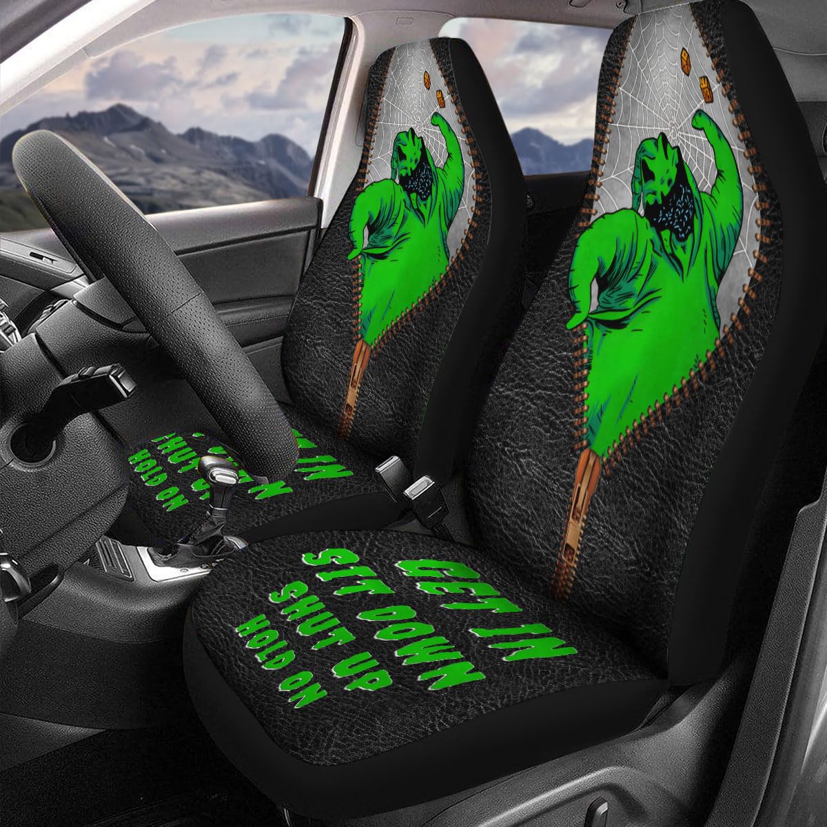 GENANY Creepy Ghost Skellington Nightmare 2 Front Car Seat Covers for Truck Sedan SUV, Horror Movie Durable Automotive Seat Cove